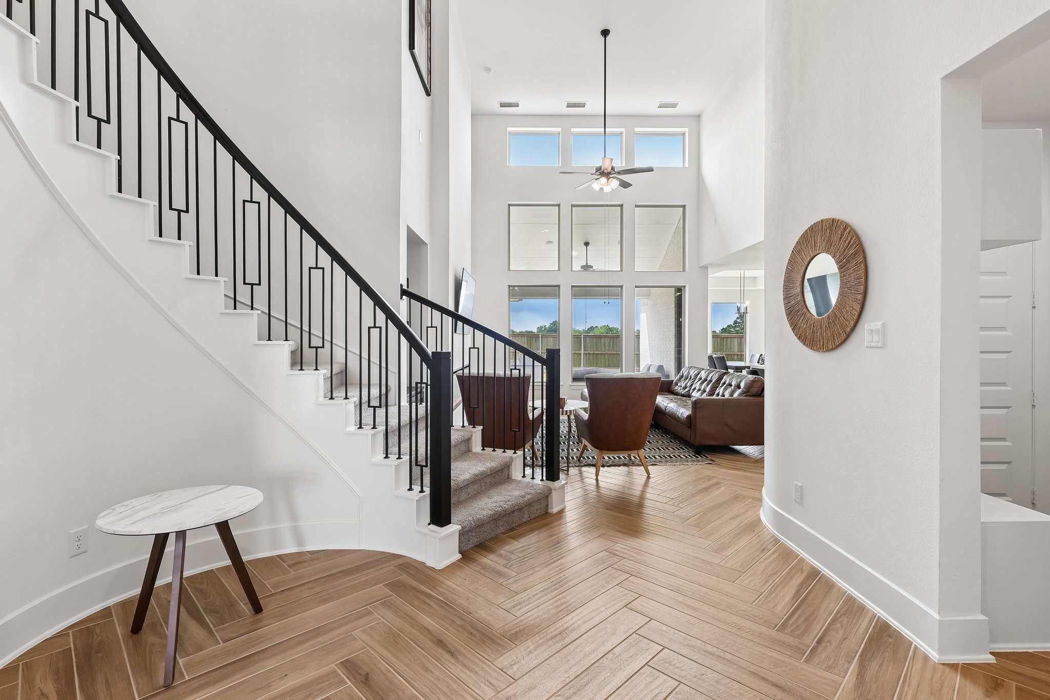 Beautiful herringbone flooring in the main areas