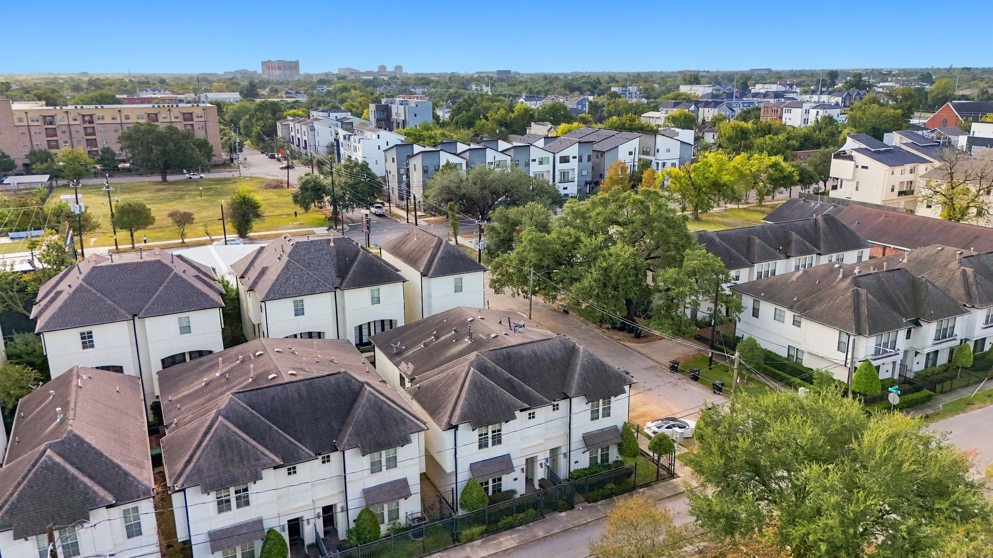 Aerial view of townhome.