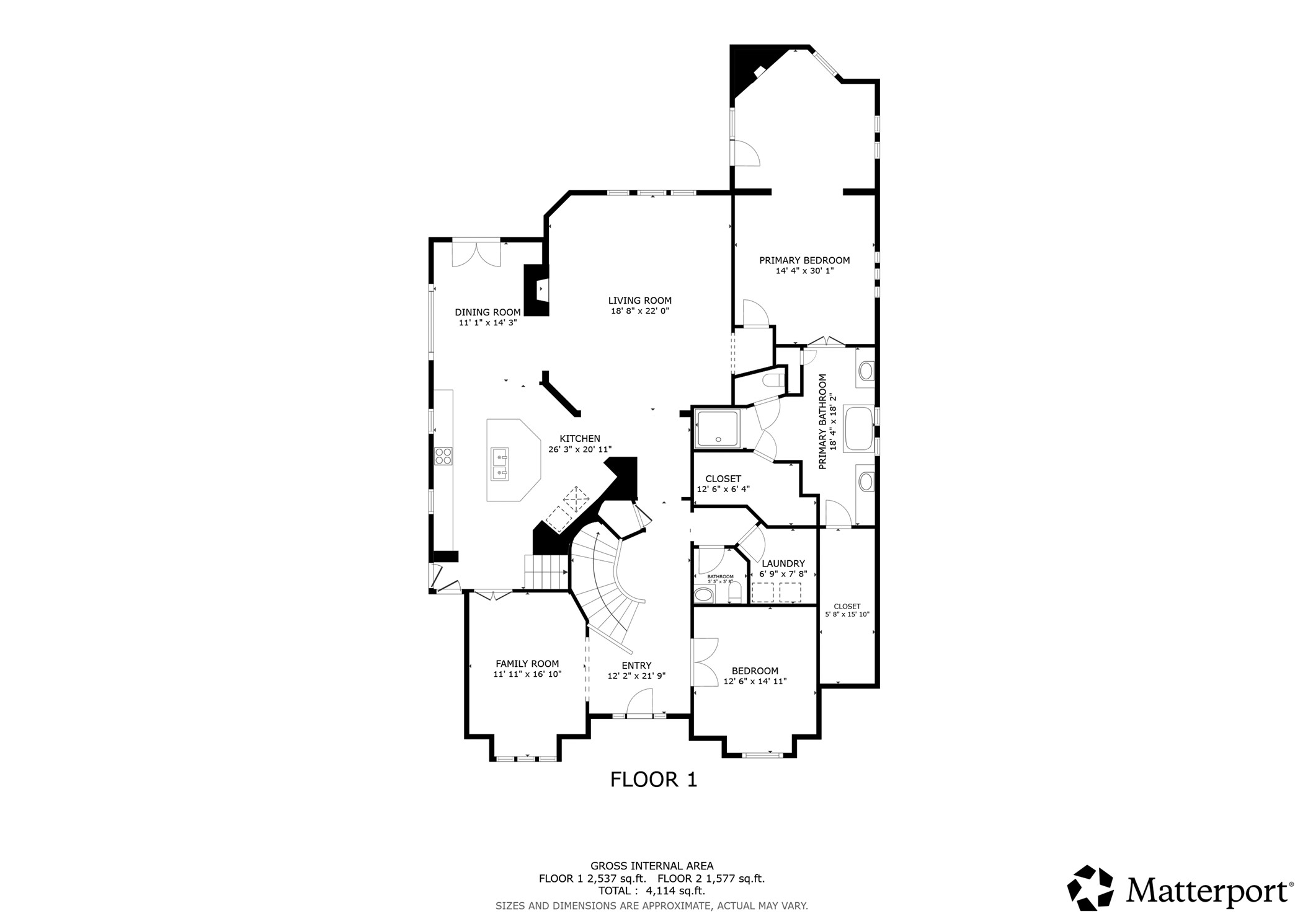 1st Floor Layout with approximate measurements.