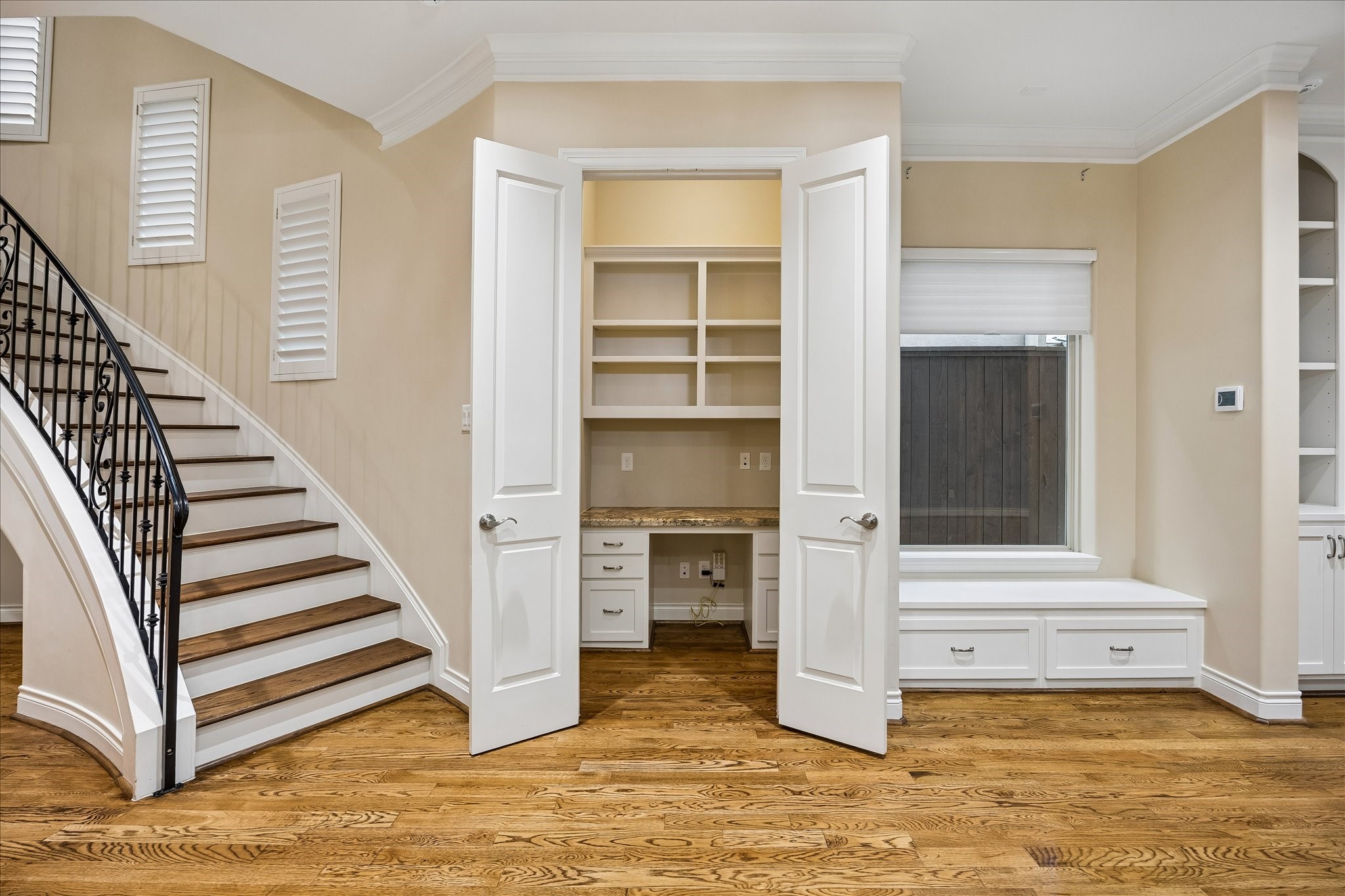 Home office and window seat with storage Home office and window seat with storage