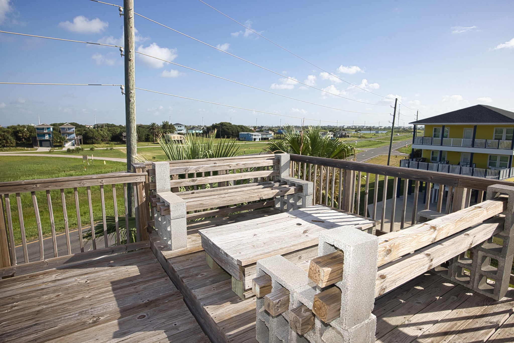 bench on second level deck