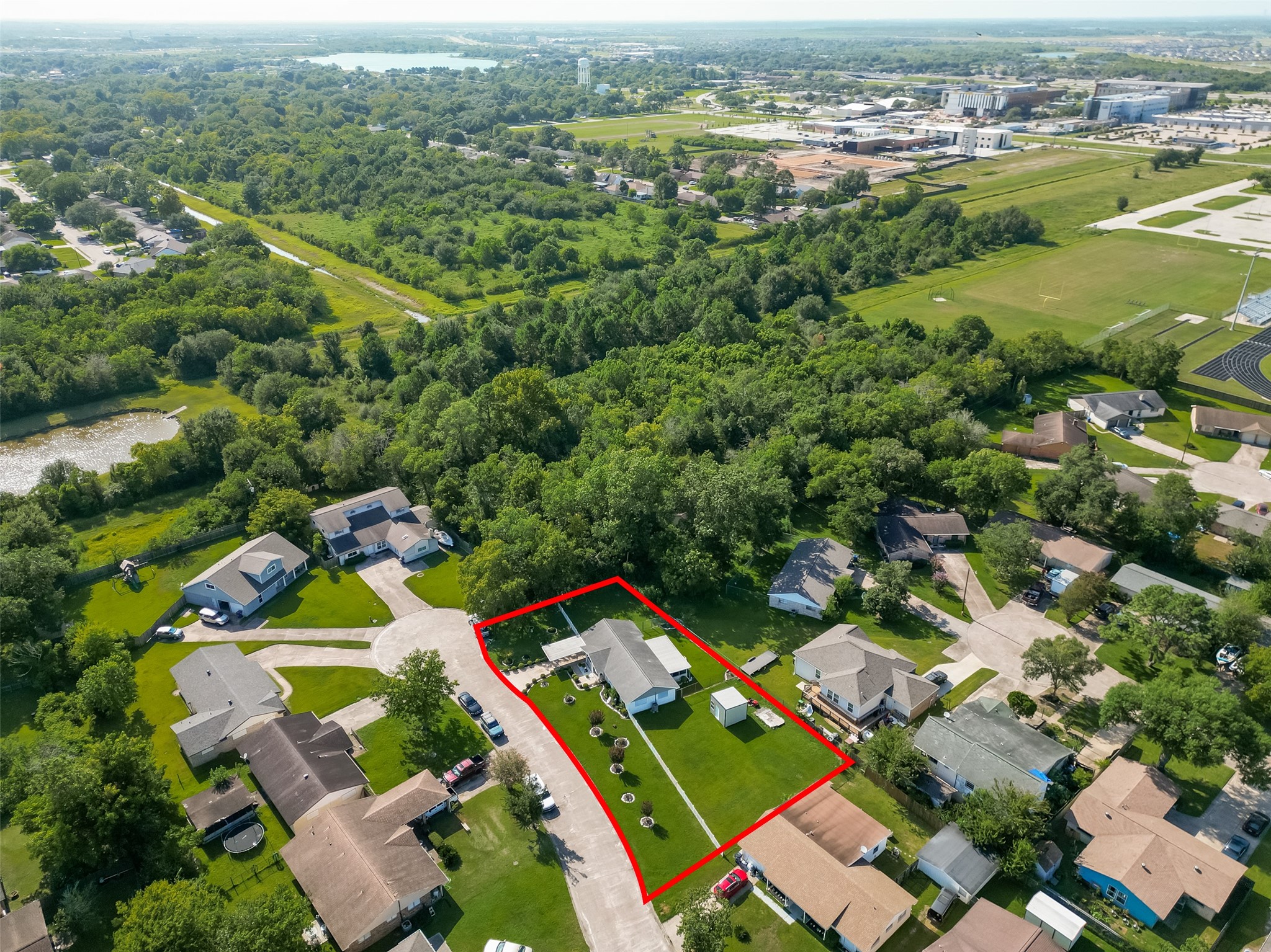 For illustration purposes only, the property has been outlined in red to provide a general representation of the lot. Buyers are encouraged to verify property boundaries and dimensions independently.