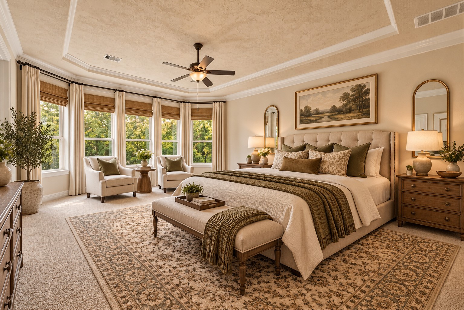 Virtually staged primary bedroom