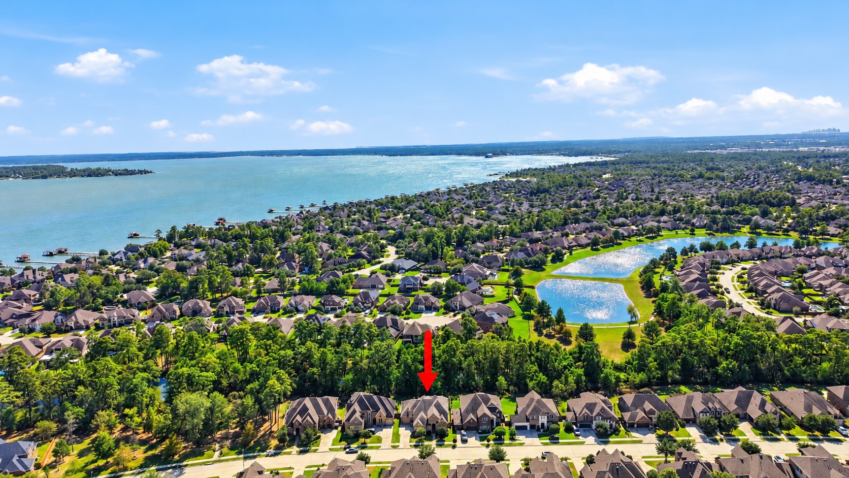 Aerial view of the home perfectly tucked away and backing to the greenbelt and NO back neighbors.