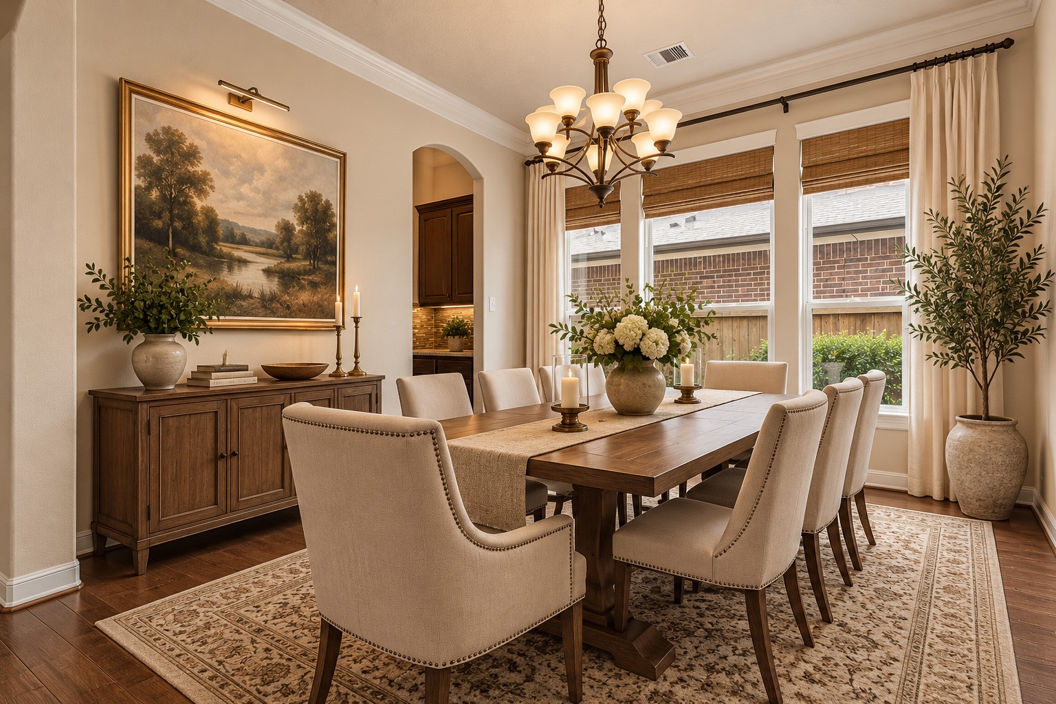Formal dining room shown with virtual staging