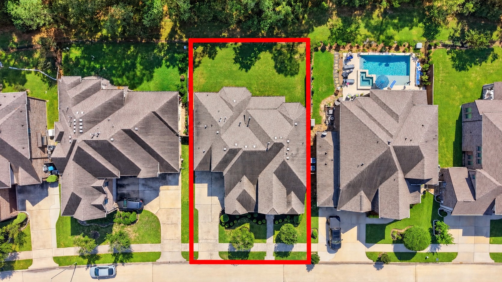 Overhead view showing the home and greenbelt, enjoy NO back neighbors!