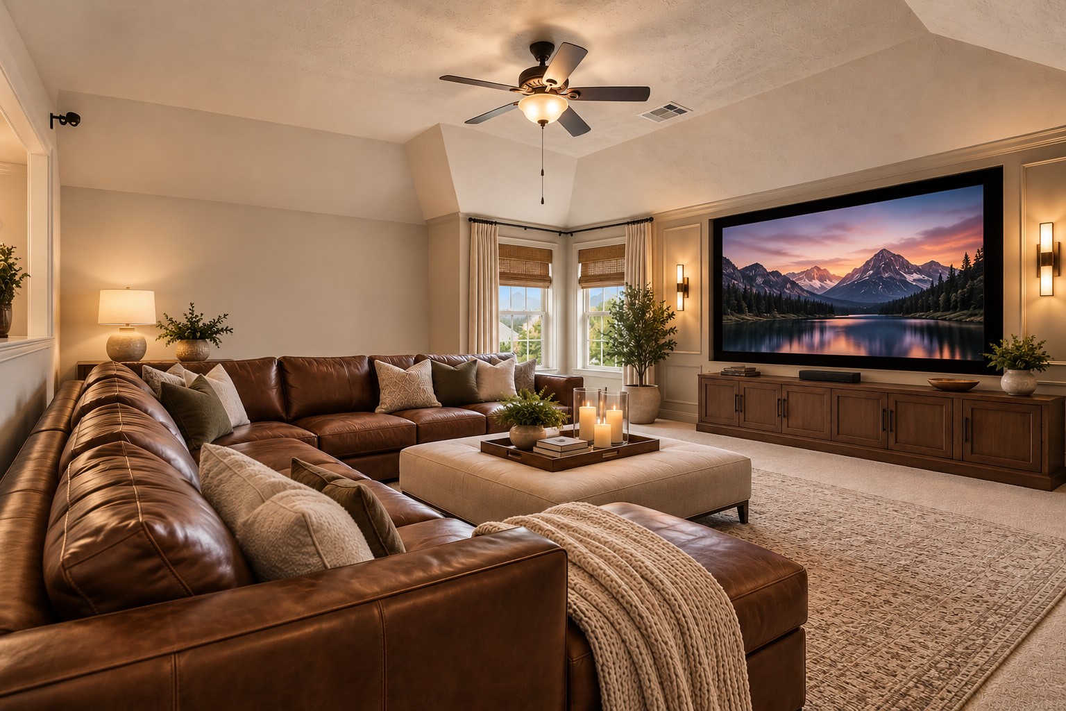 Upstairs gameroom - virtually staged as a movie room