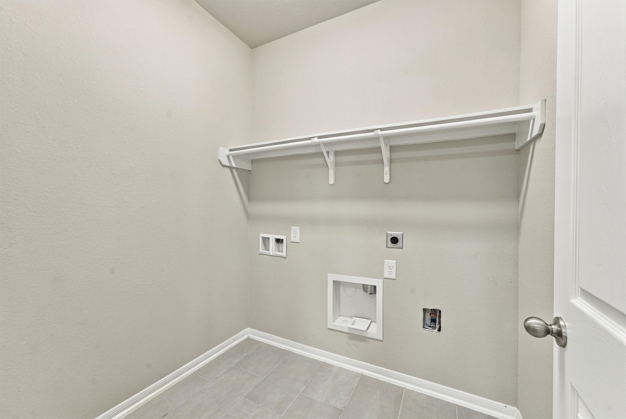 Dedicated laundry room with washer and dryer connections.