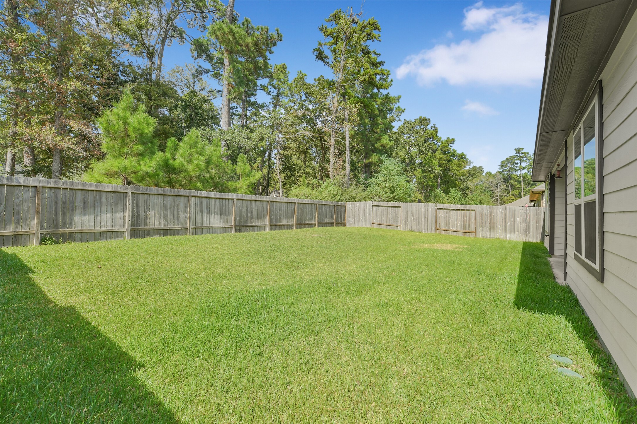Huge back yard backing a green belt.
