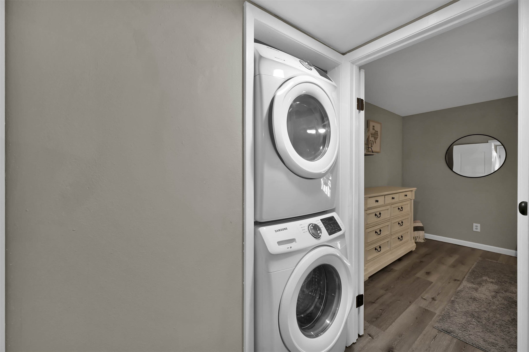 Stacked washer / dryer outside of 
Primary bedroom