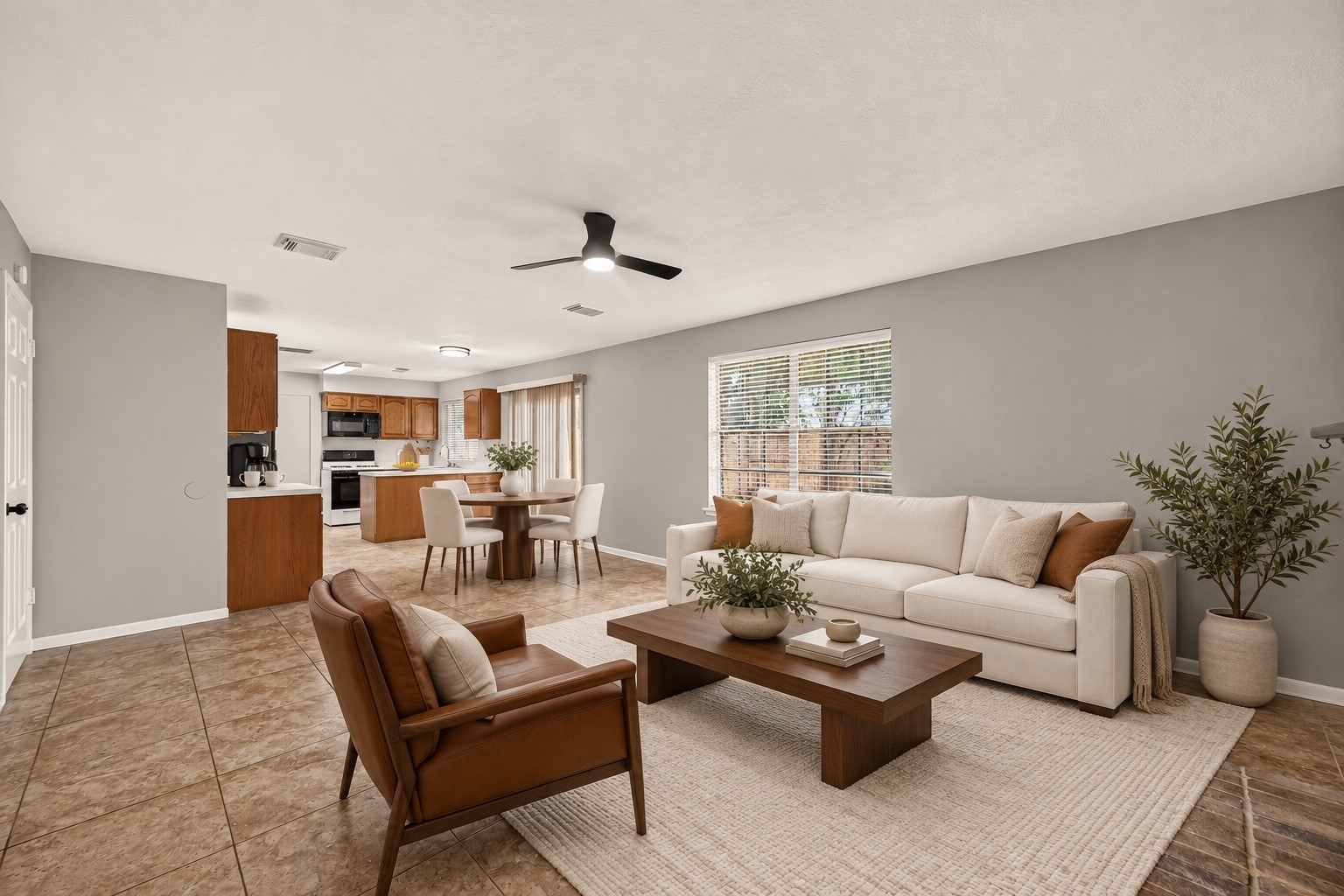 Open Concept Kitchen Family room - this picture is virtually Staged