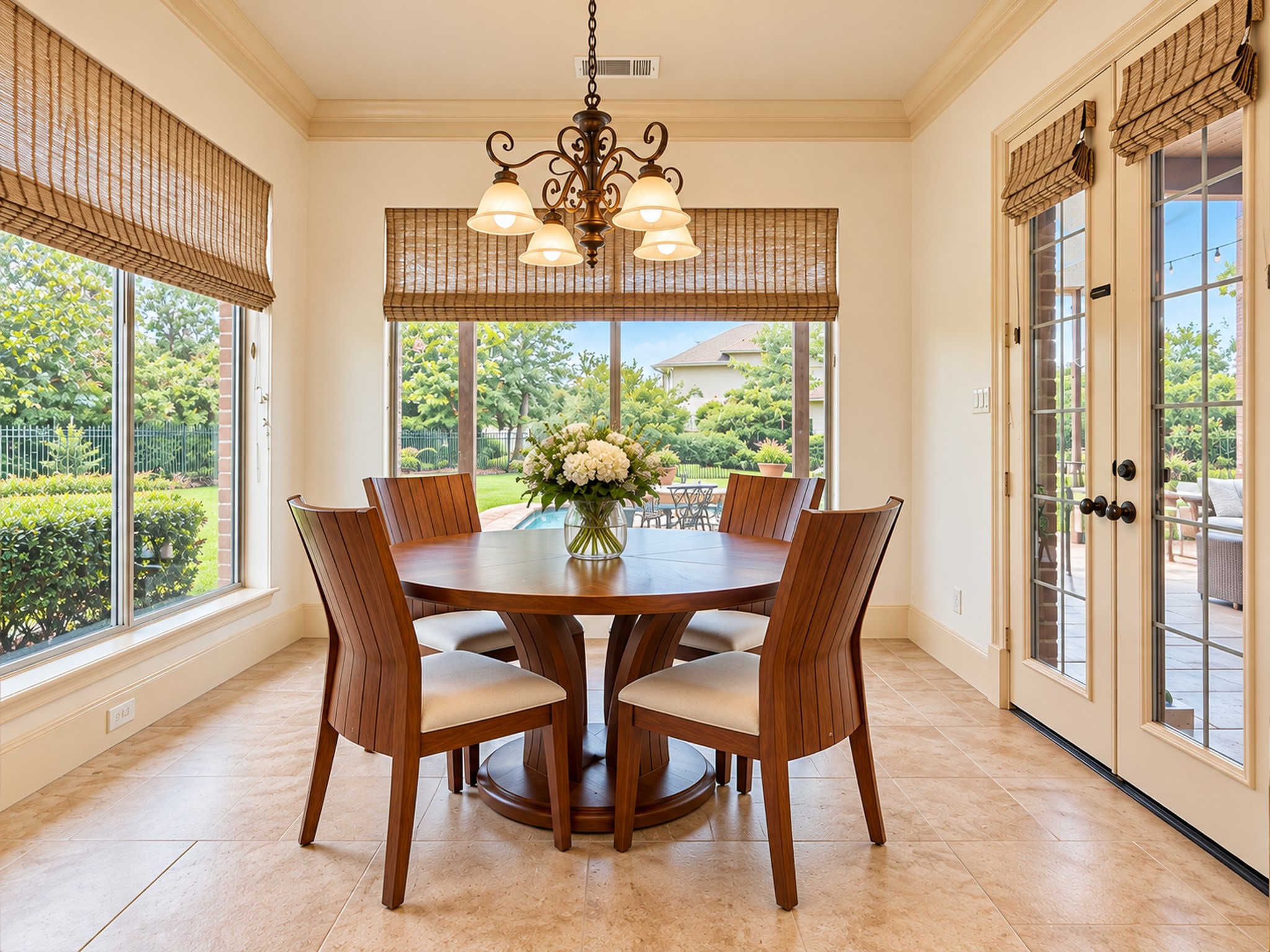 Breakfast Room has a spectacular view of the pool