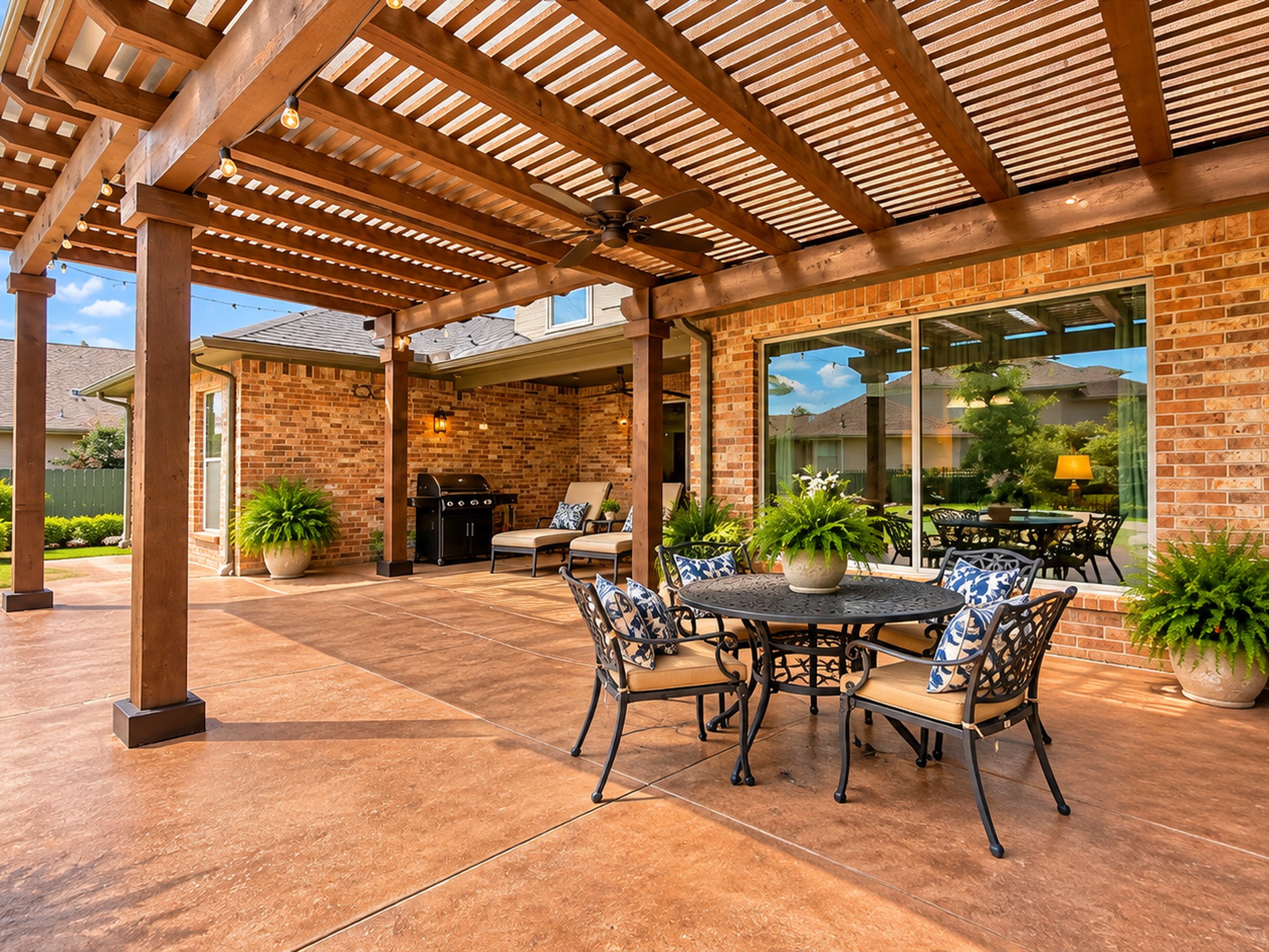 Second Pergola offers a nice space for outdoor dining