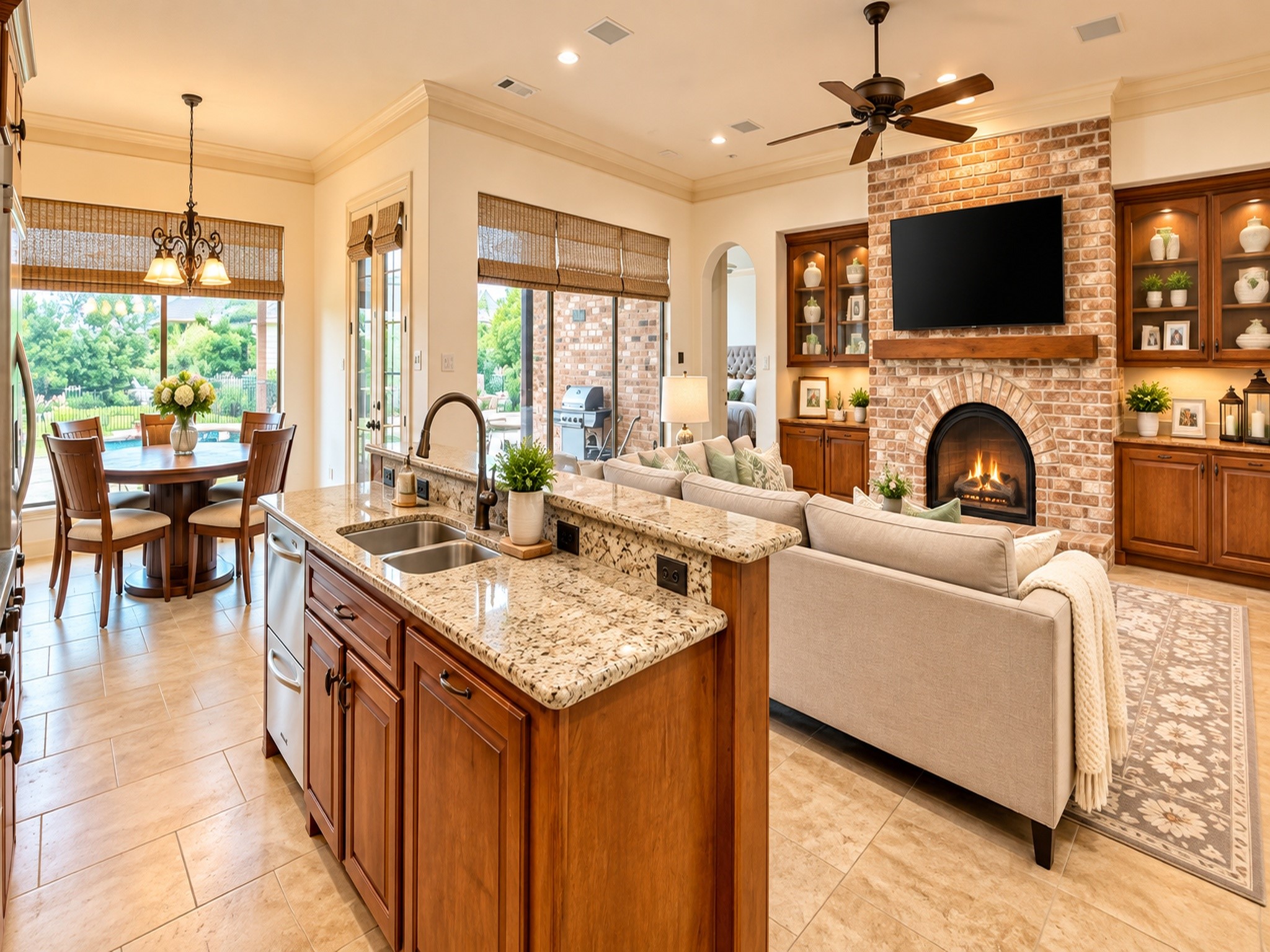Kitchen overlooks the Family Room