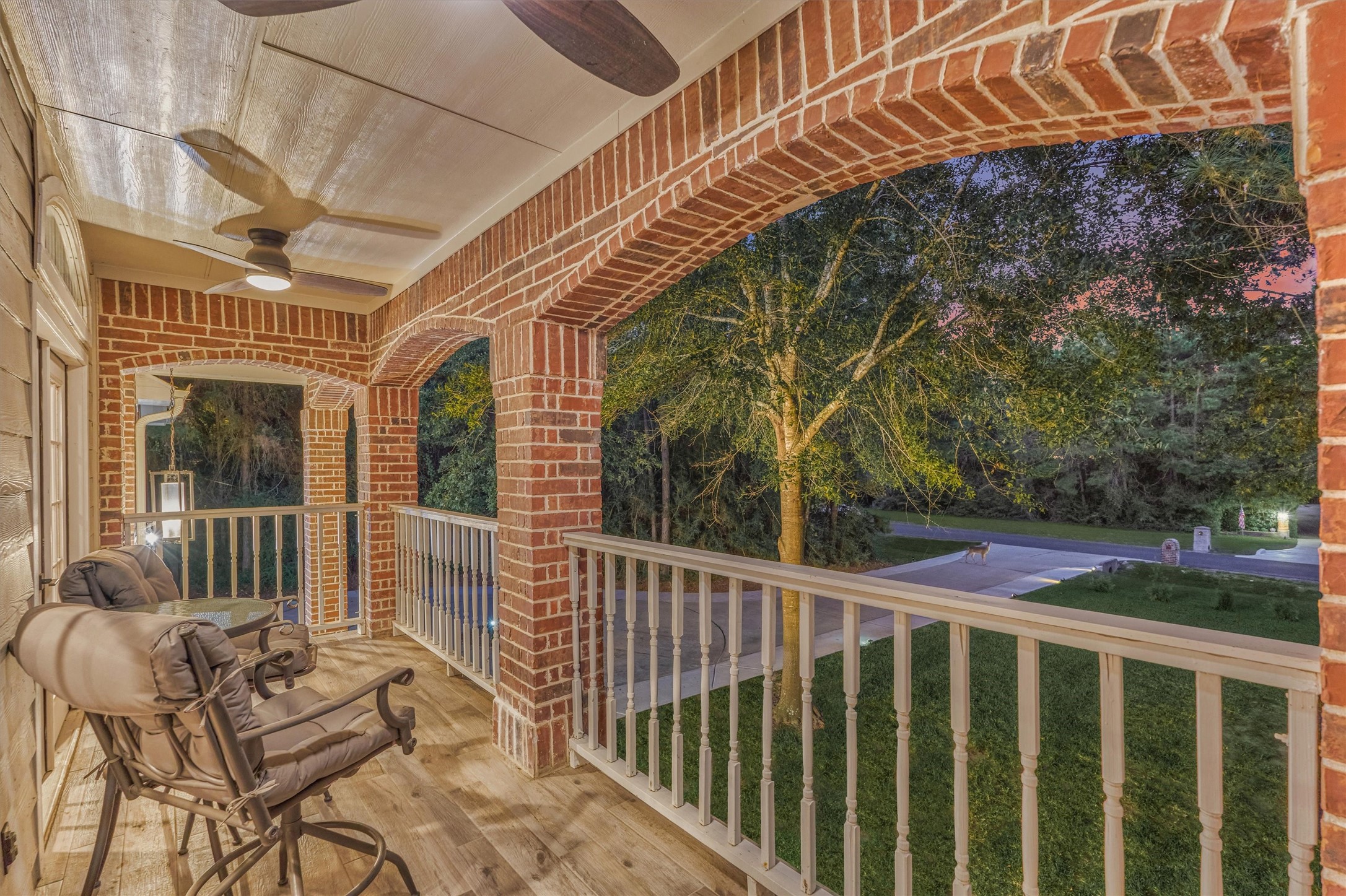 Covered balcony, perfect for your morning coffee!(And deer watching!)