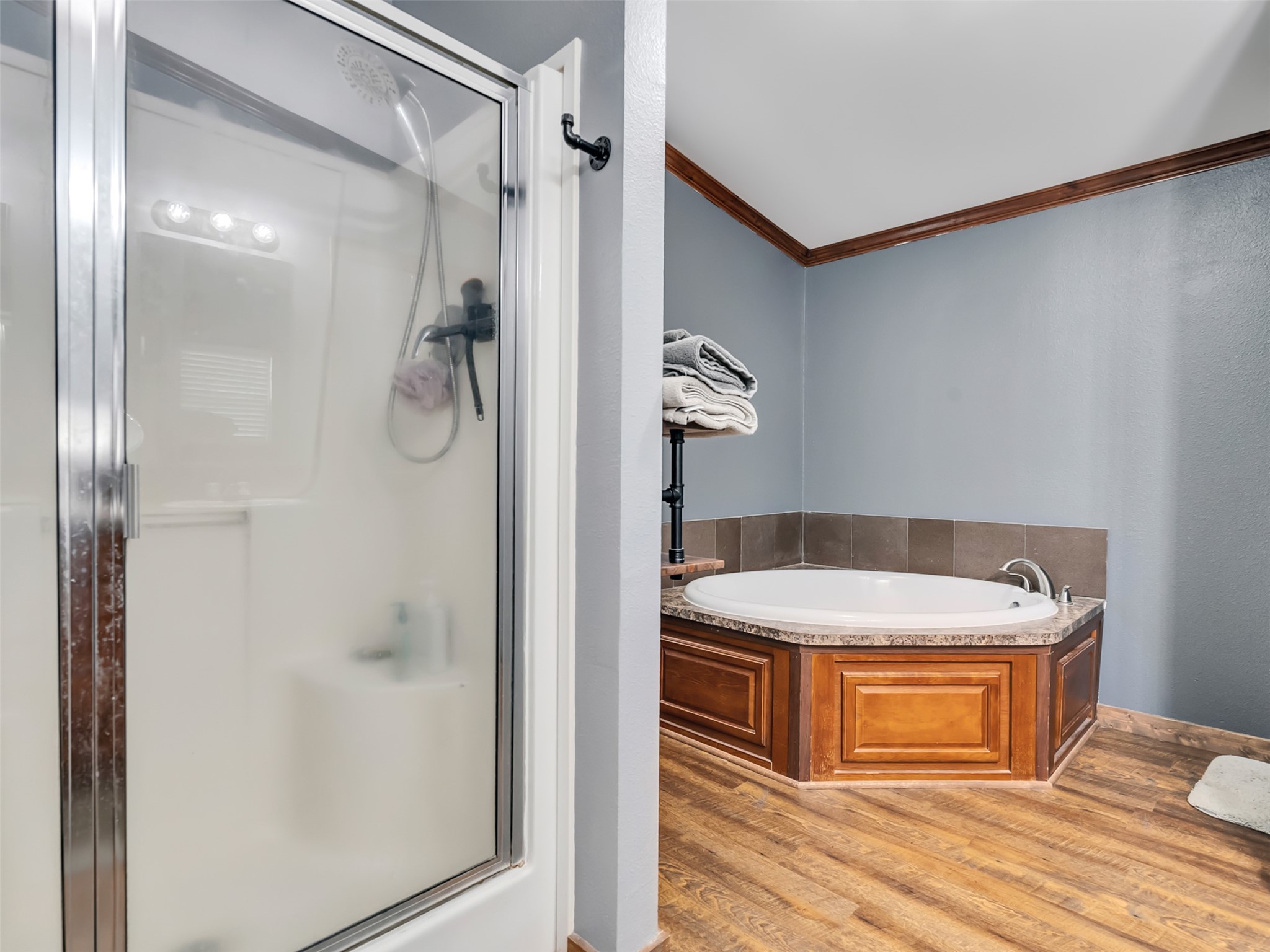 Stand up shower with garden tub