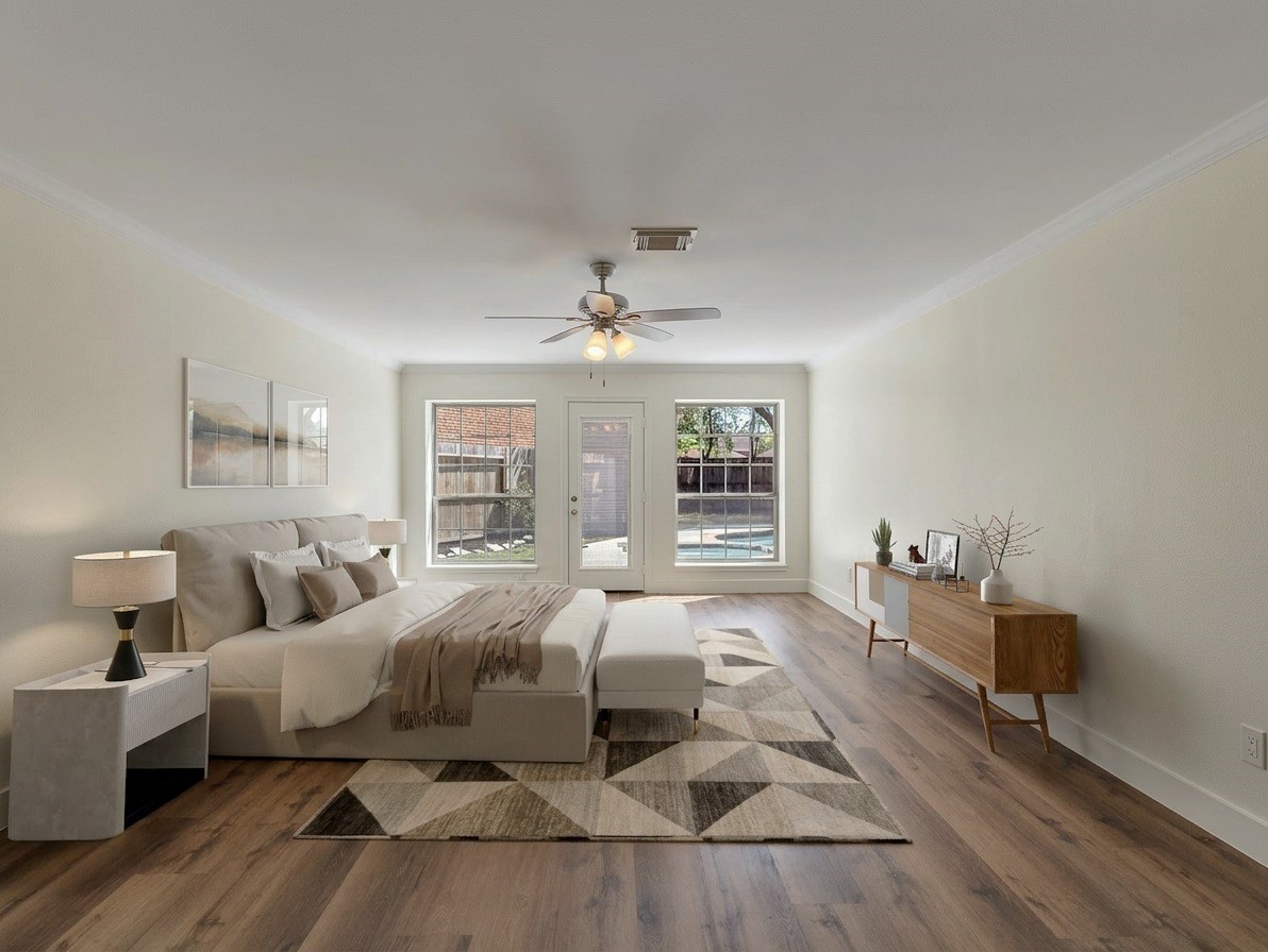 Virtually staged to highlight the spacious primary suite and its potential layout