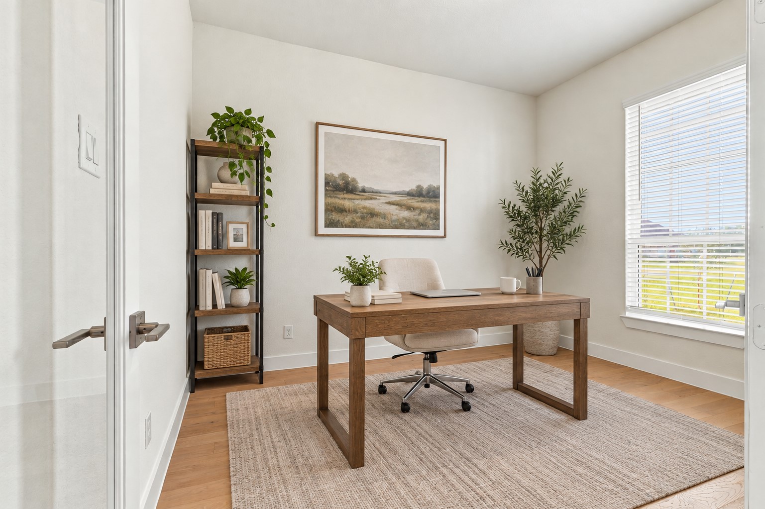YOUR PRIVATE HOME OFFICE AWAITS! Tall French Glass Door opens to your versatile home office that features a LARGE WINDOW that welcomes abundant natural light, beautiful flooring, and a neutral color palette! Imagine transforming this flexible space into your ideal home office, reading room, or creative retreat! A WONDERFUL space for productivity and everyday enjoyment! **Photo is Virtually Staged**