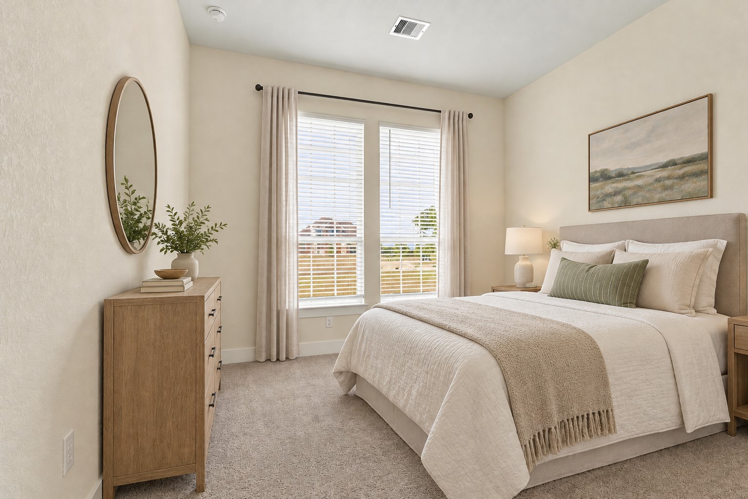 WONDERFUL PRIVATE GUEST RETREATS! Thoughtfully tucked away from the main living areas, these inviting bedrooms offer a PEACEFUL ESCAPE with added privacy and comfort! TALL WINDOWS welcome beautiful natural light, creating a bright, cheerful atmosphere to start each day! Each bedroom offers its OWN UNIQUE CHARM and wonderful possibilities for expressing your personal style! Whether welcoming overnight guests, creating a cozy retreat, or designing a special space of your own!  Virtual stage!