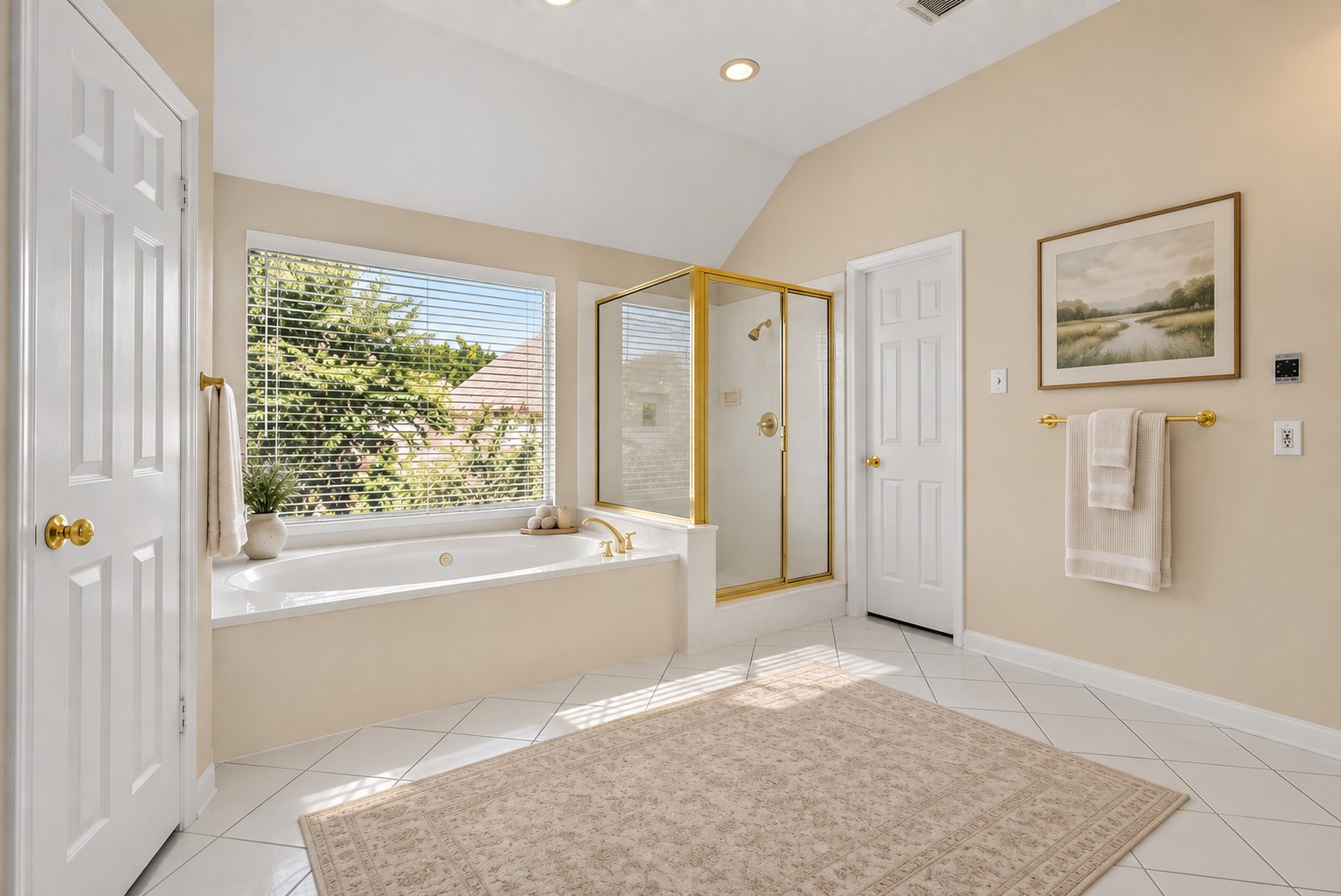 The primary bedroom features a private en-suite featuring dual sinks, soaking tub and separate walk-in shower.