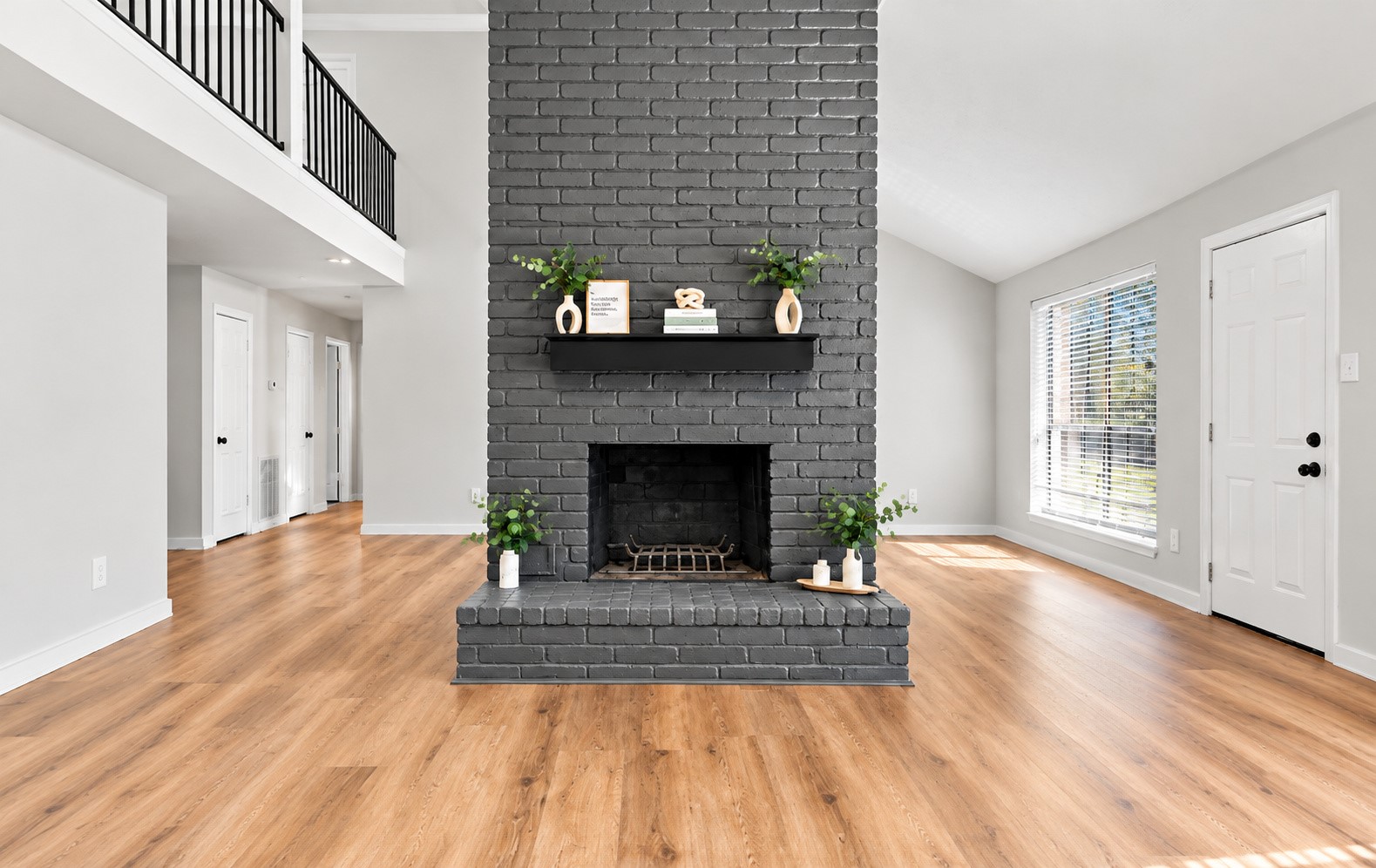 The living room has a fireplace!
