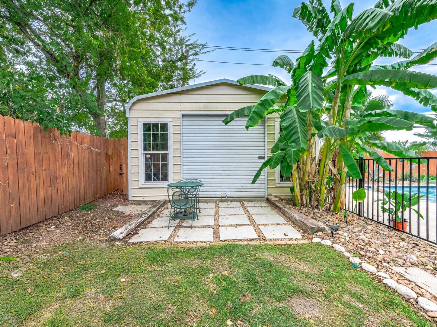 Backyard storage shed.