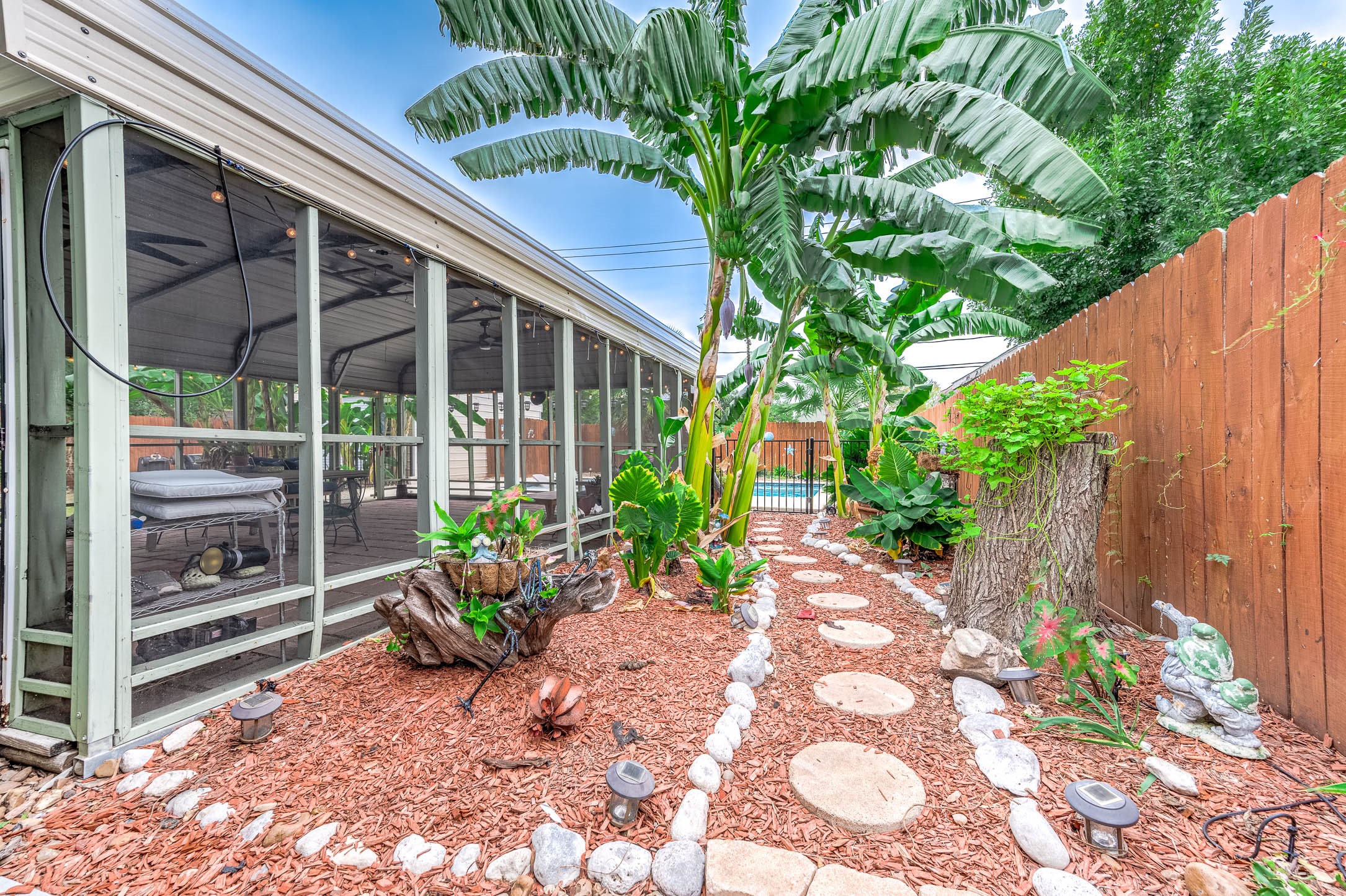 Stepping-stone garden path along the side yard.