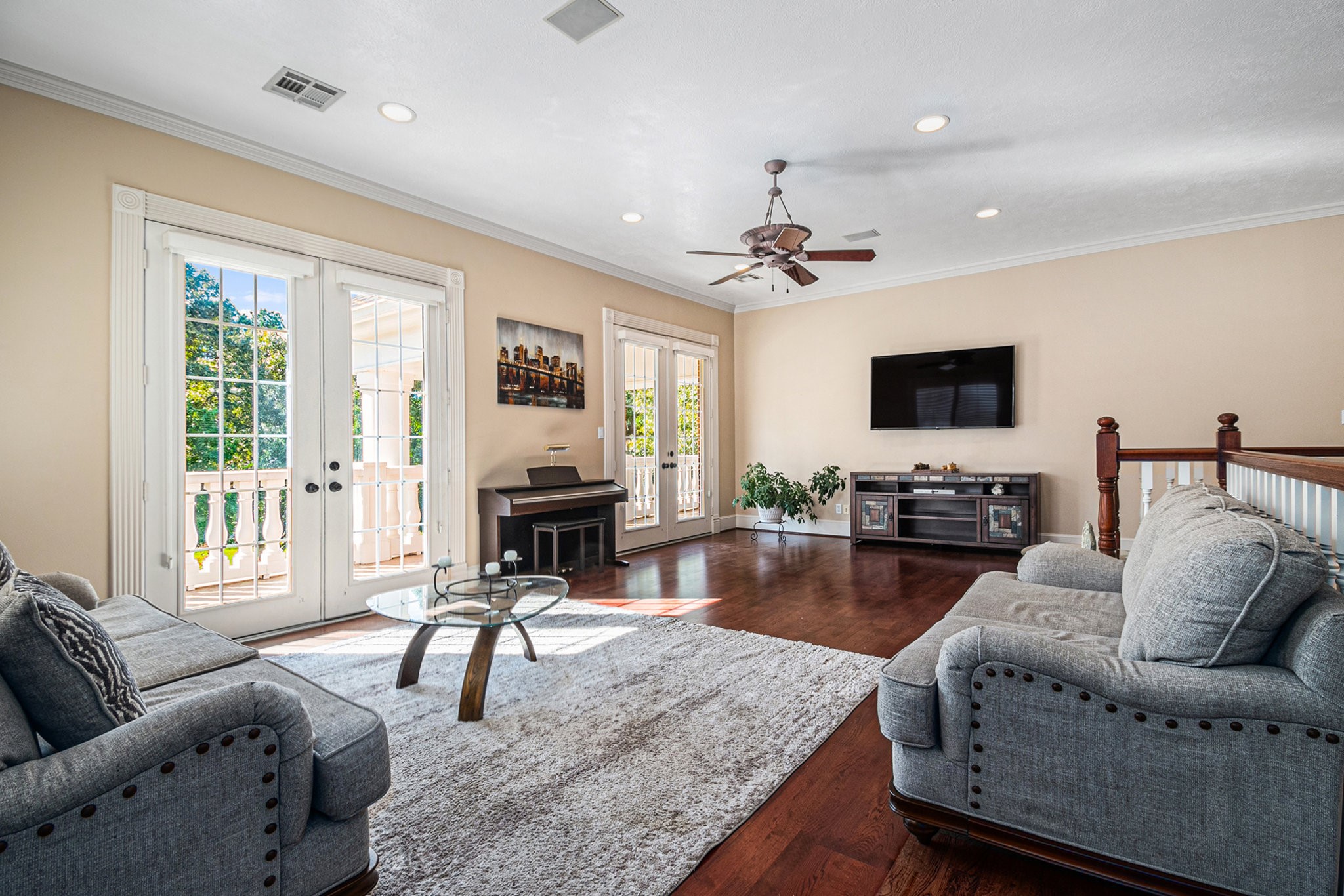 Spectacular upstairs game room with access to the huge balcony.
