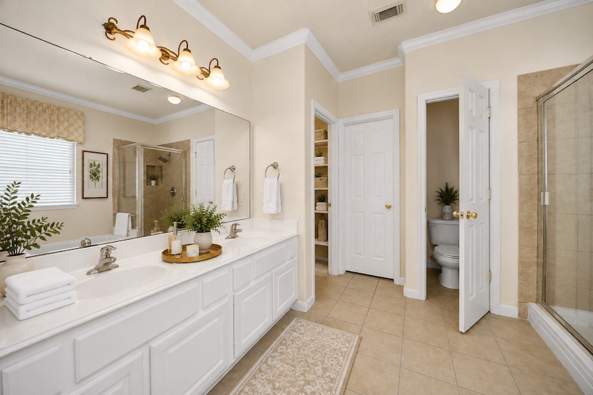 Virtually staged primary bathroom