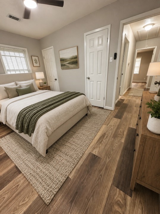 Virtually staged master bedroom