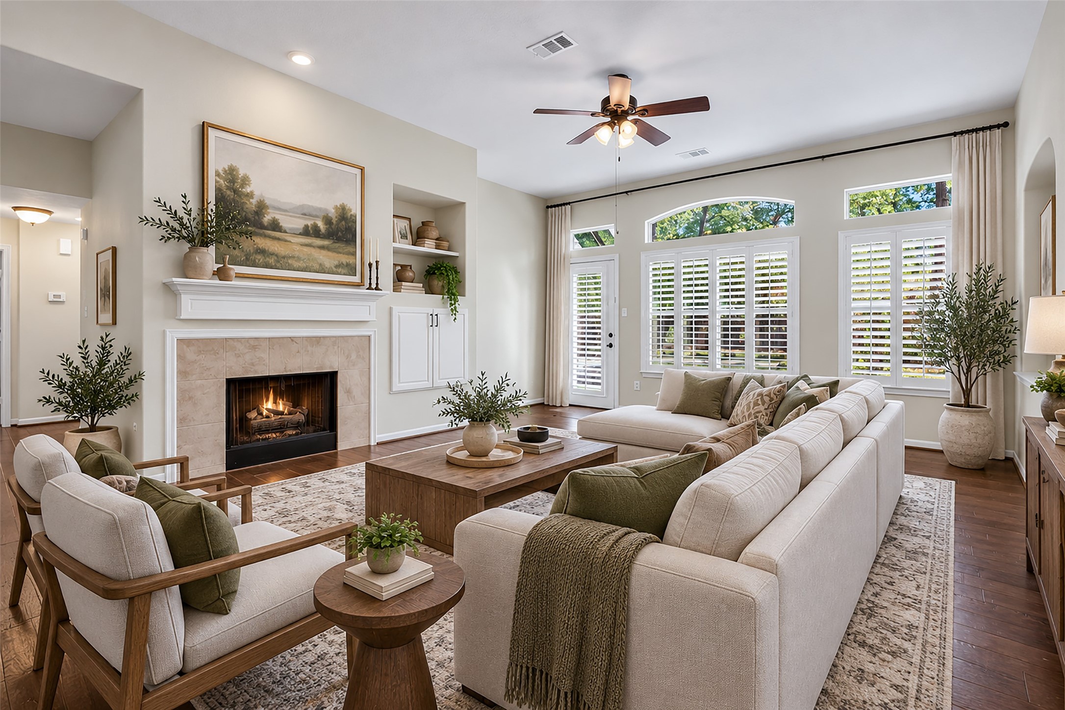 Virtually Staged Living Room and Fire Place