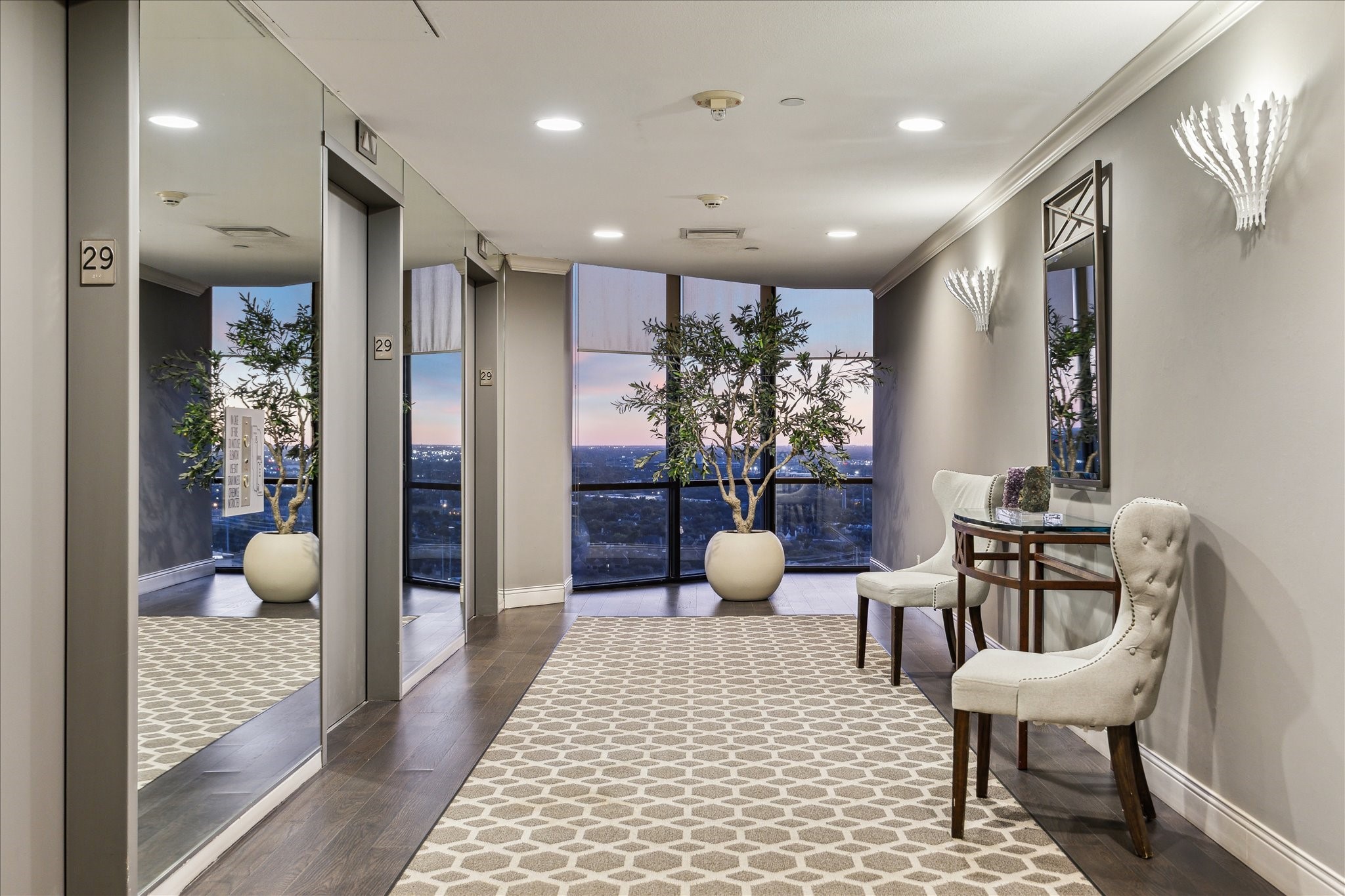Passenger elevator lobby on the residence floors.