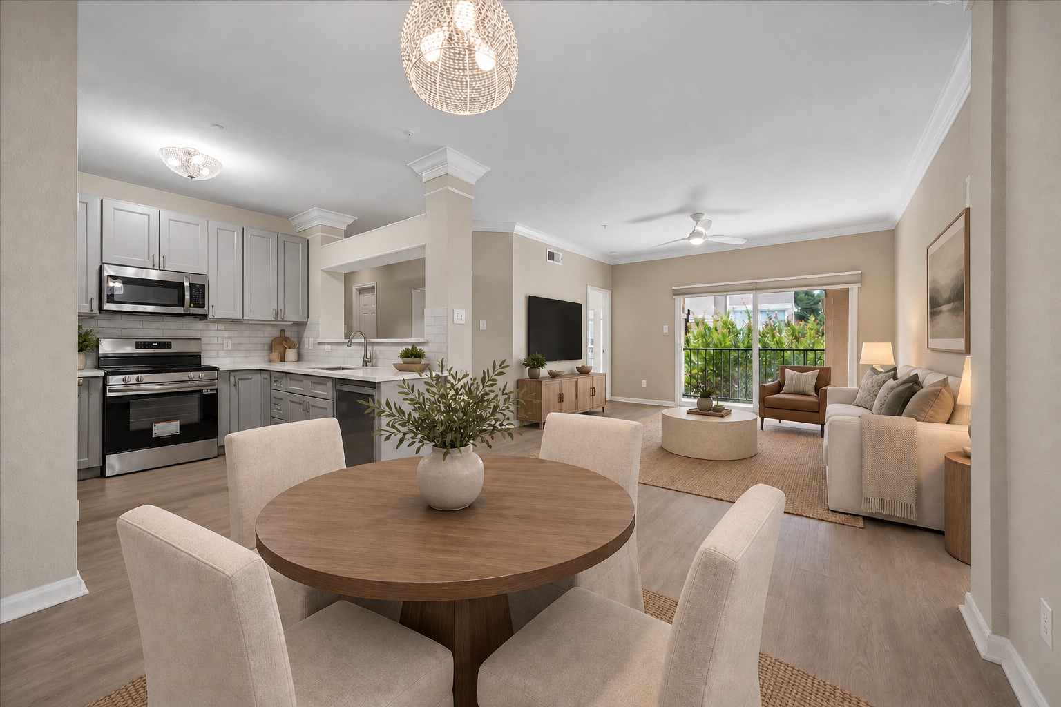 A view of the dining area showcasing the generous space for a full-sized dining table & additional furnishings. Convenient flow to the living room & kitchen makes hosting effortless!
Notice the updated kitchen to your left with a convenient pass-through window overlooks the living area w/ an extended countertop. Photo is virtually stage. A view of the dining area showcasing the generous space for a full-sized dining table & additional furnishings. Convenient flow to the living room & kitchen makes hosting effortless!
Notice the updated kitchen to your left with a convenient pass-through window overlooks the living area w/ an extended countertop. Photo is virtually stage.