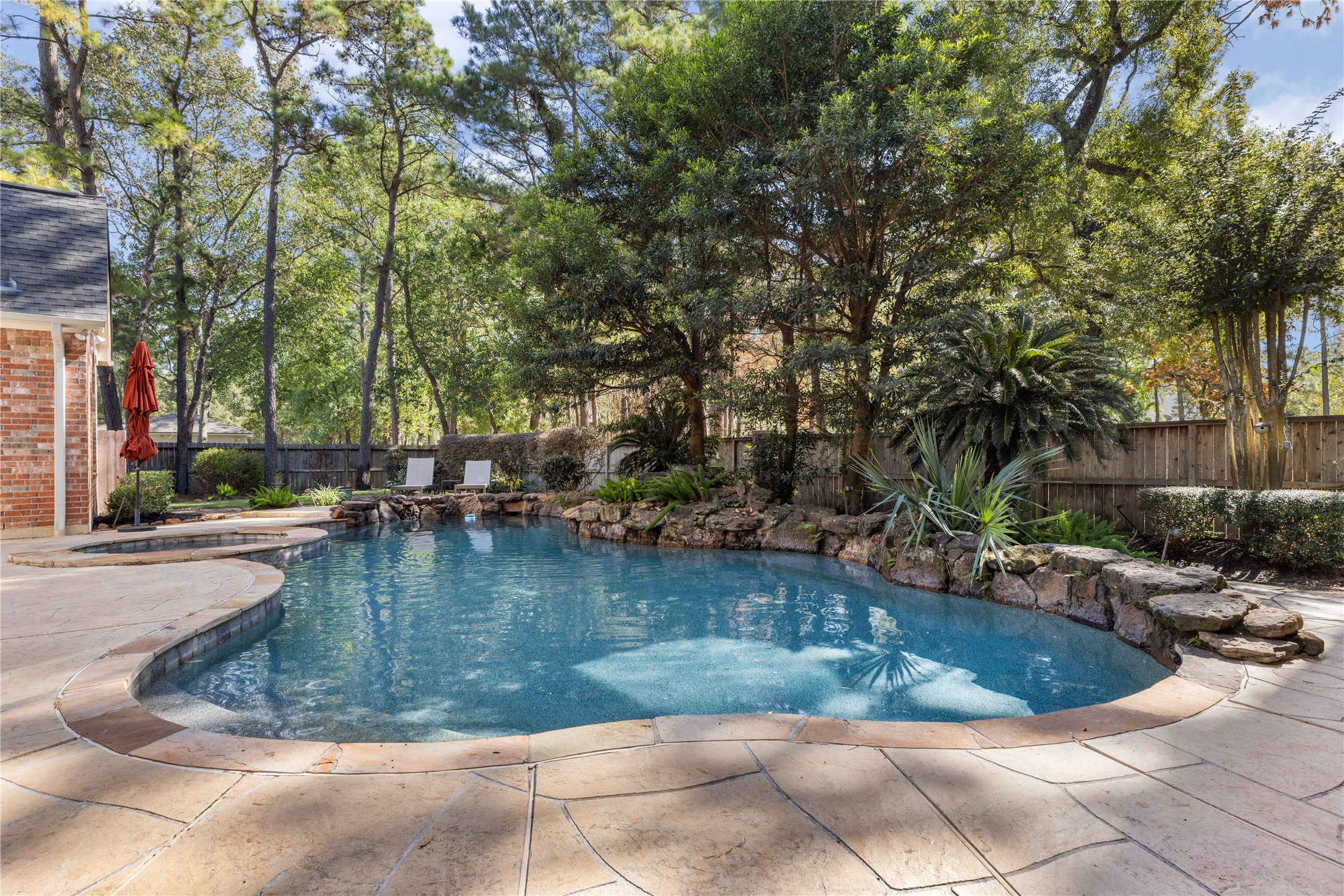 Pool with rock waterfall