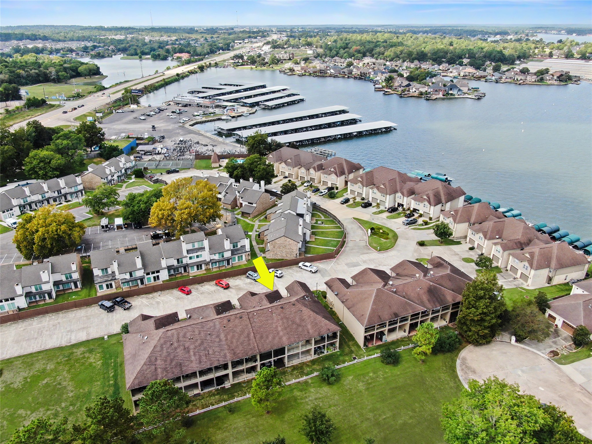 areal view of complex location near lake Conroe
