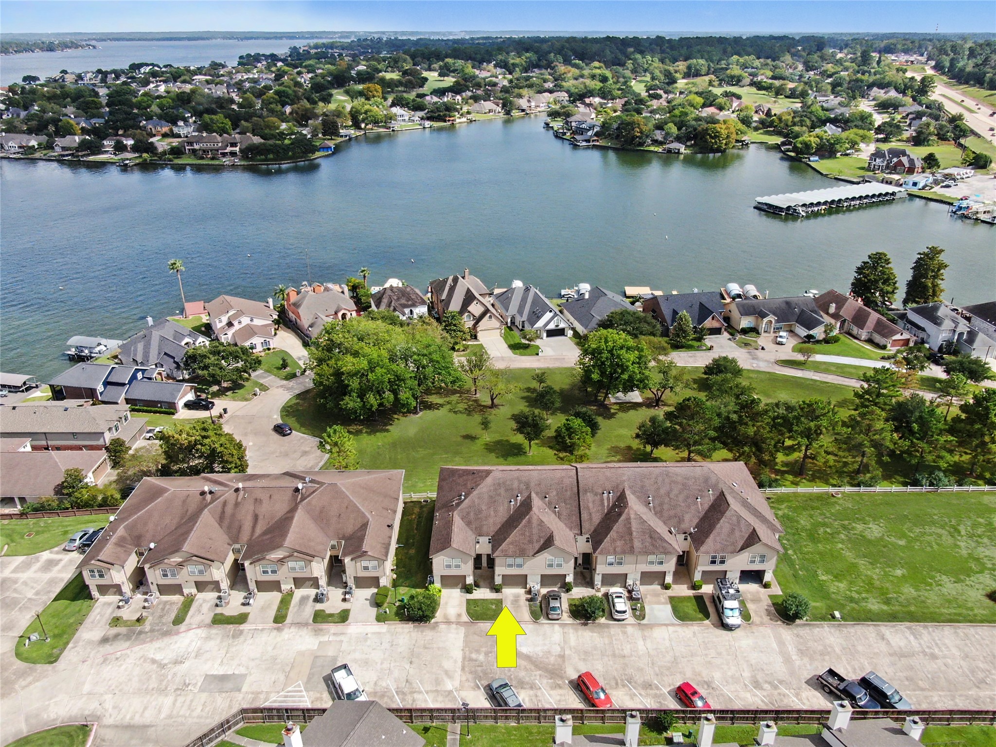 areal view of complex location near lake Conroe