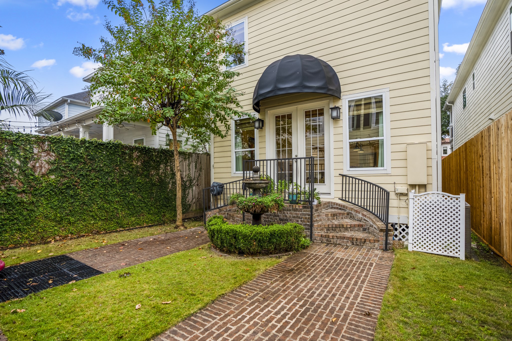 Fenced in yard space and grassy areas for kids and pets.