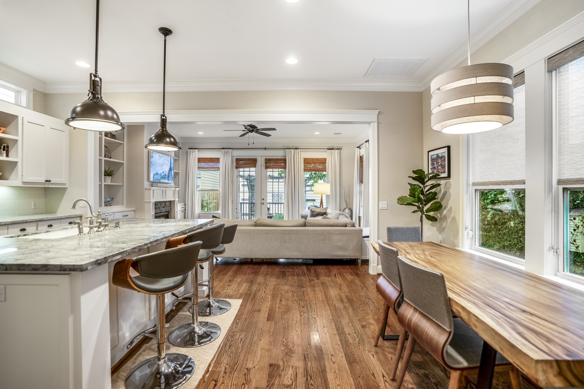 The breakfast area is across from the kitchen island.