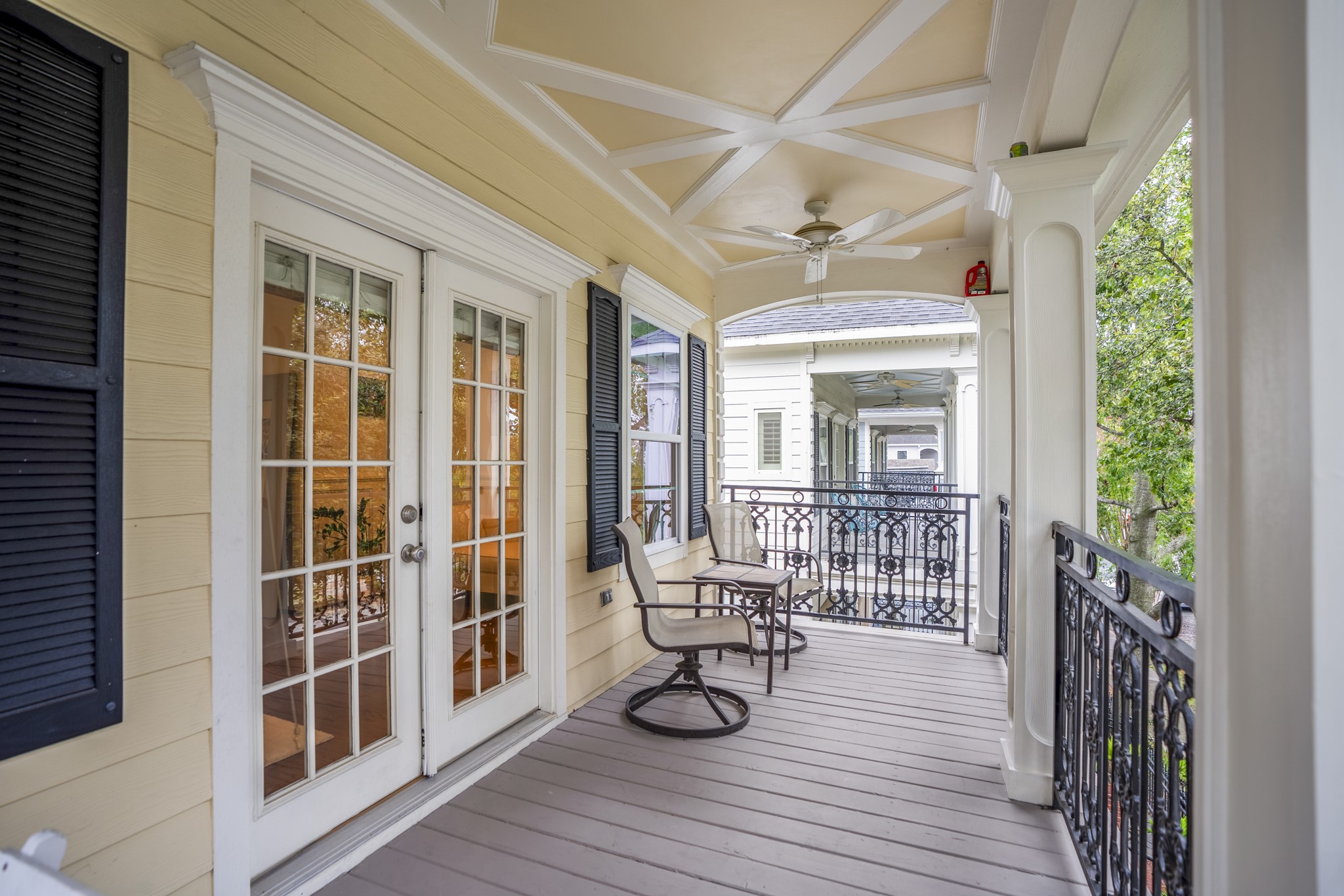 A reverse view of the second floor balcony.