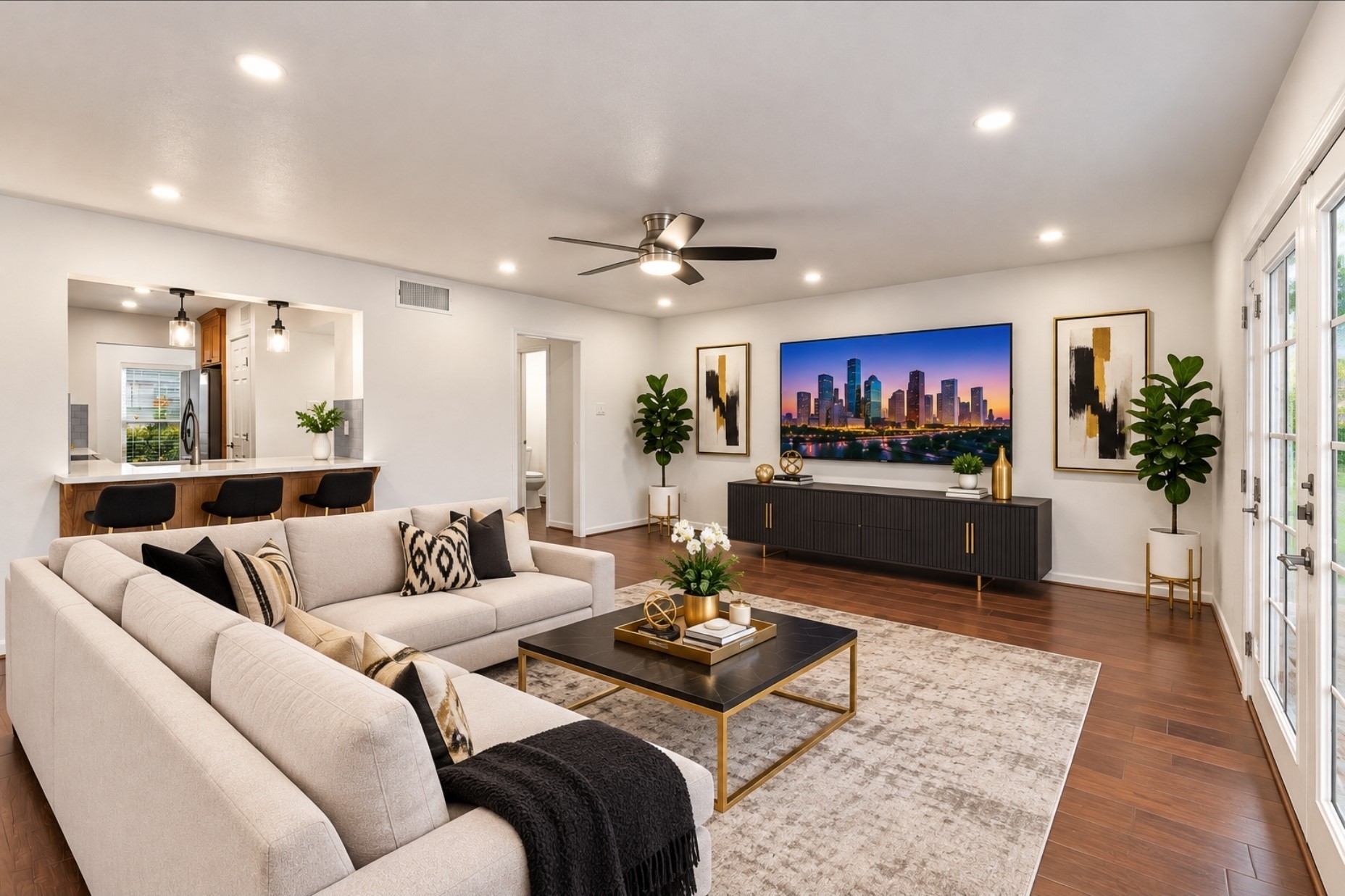 Living room virtually staged
