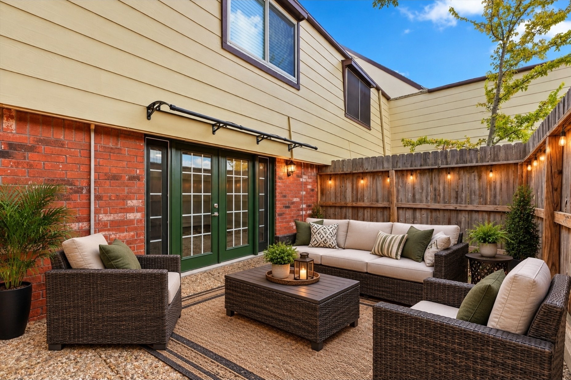 Fenced outdoor patio virtually staged
