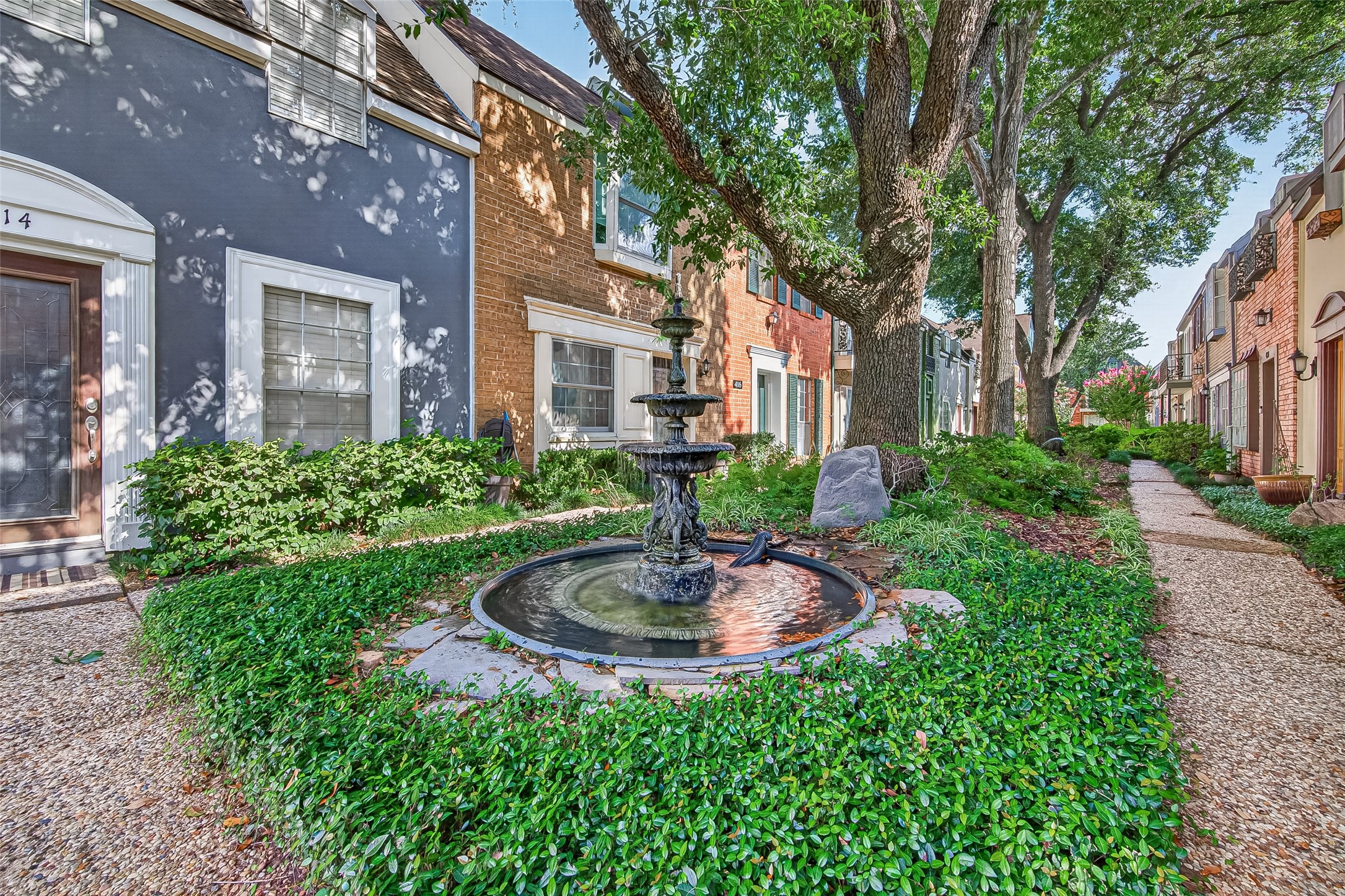 Serene water fountain along the walk way