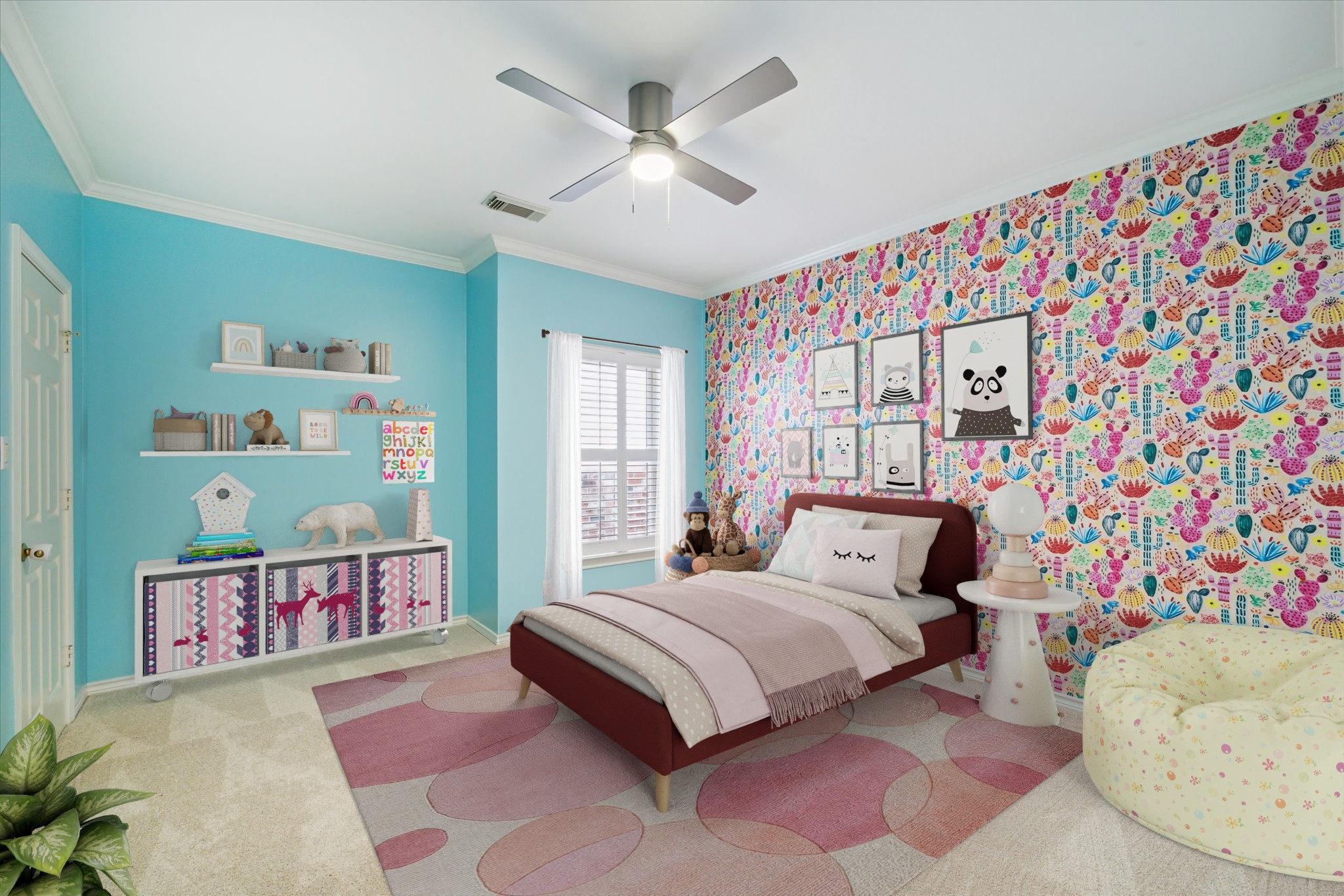 Virtually staged bedroom.