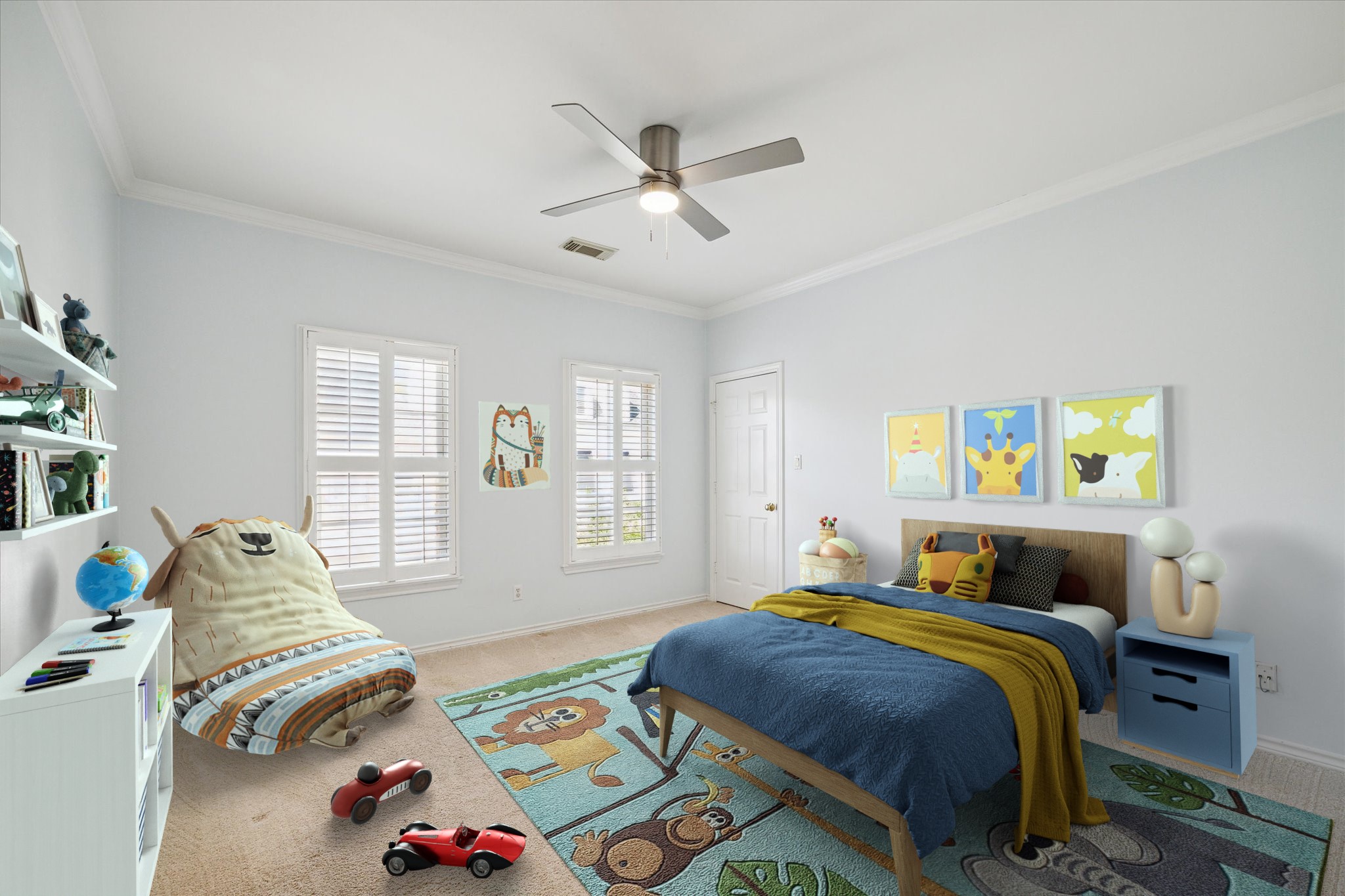 Virtually staged bedroom.