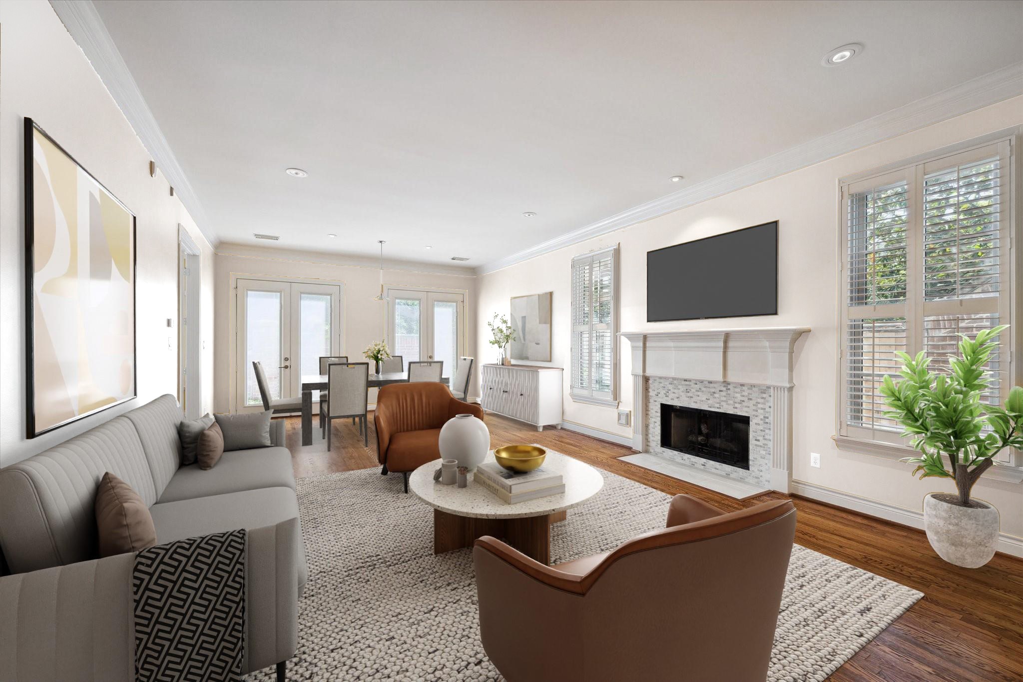 Virtually staged living/dining room.