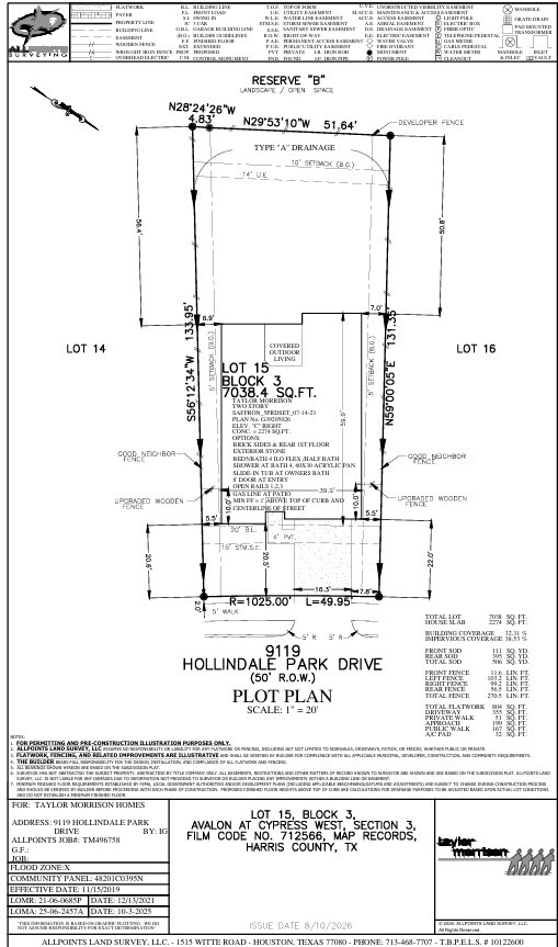 9119 Hollindale Park Drive Preliminary Plot Plan