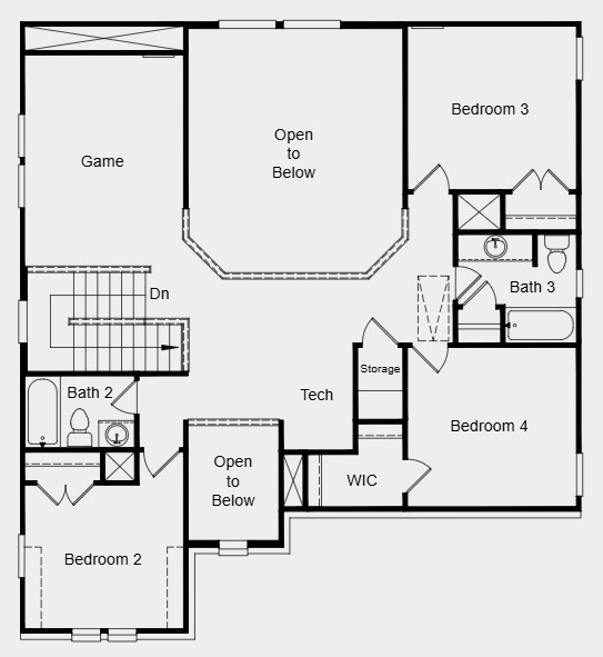 Second Floor Plan - Additional Highlights Include: slide-in tub at primary bath and gas line at patio