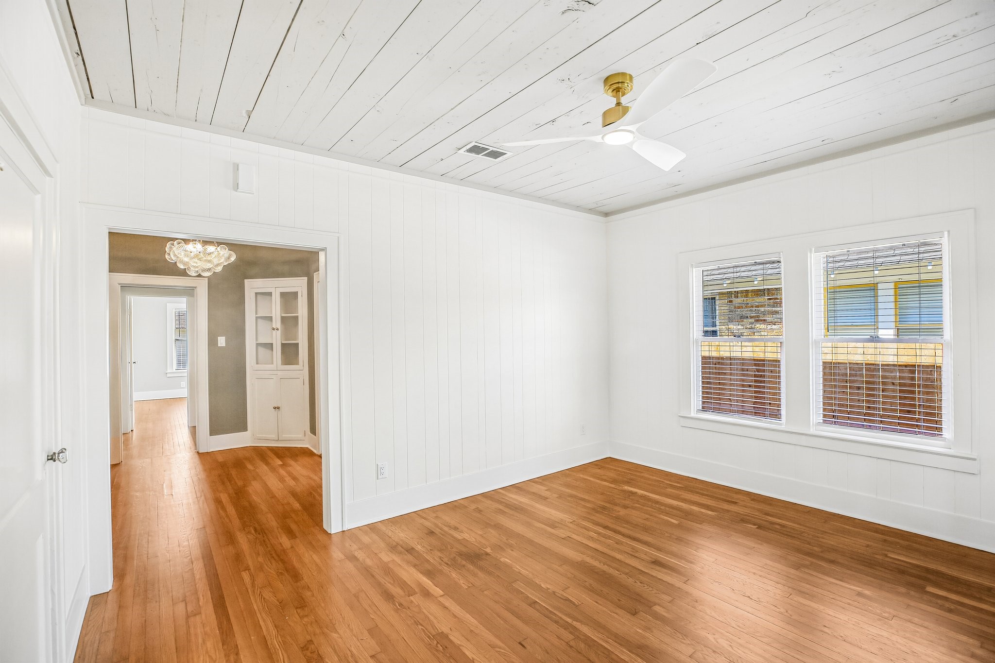 Looking into the dining room from the living room - this duplex has a much more house-like flow than your typical shotgun duplex.
