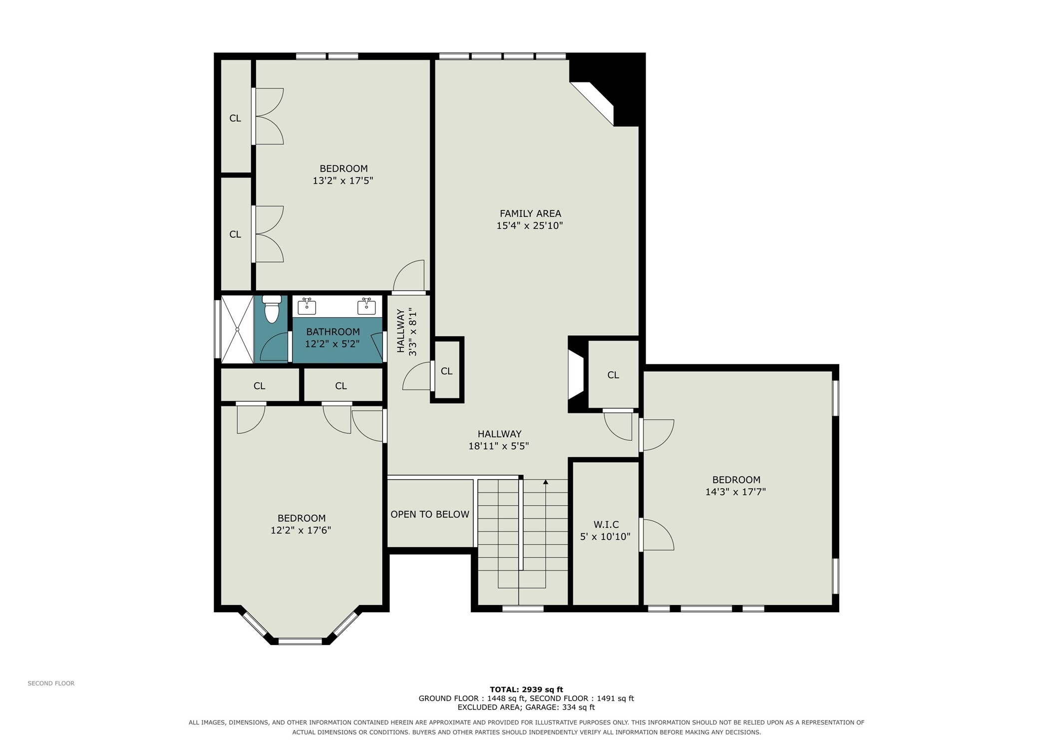 Second floor schematic. Dimensions should be independently verified.