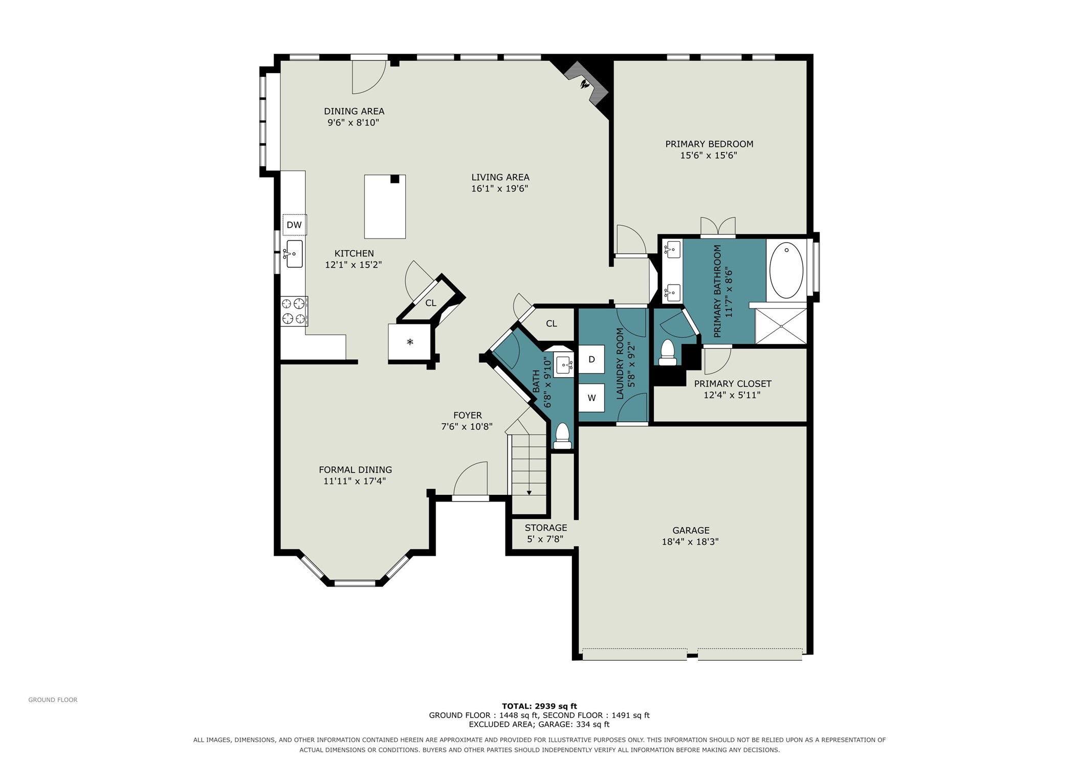 First floor schematic. Dimensions should be independently verified.